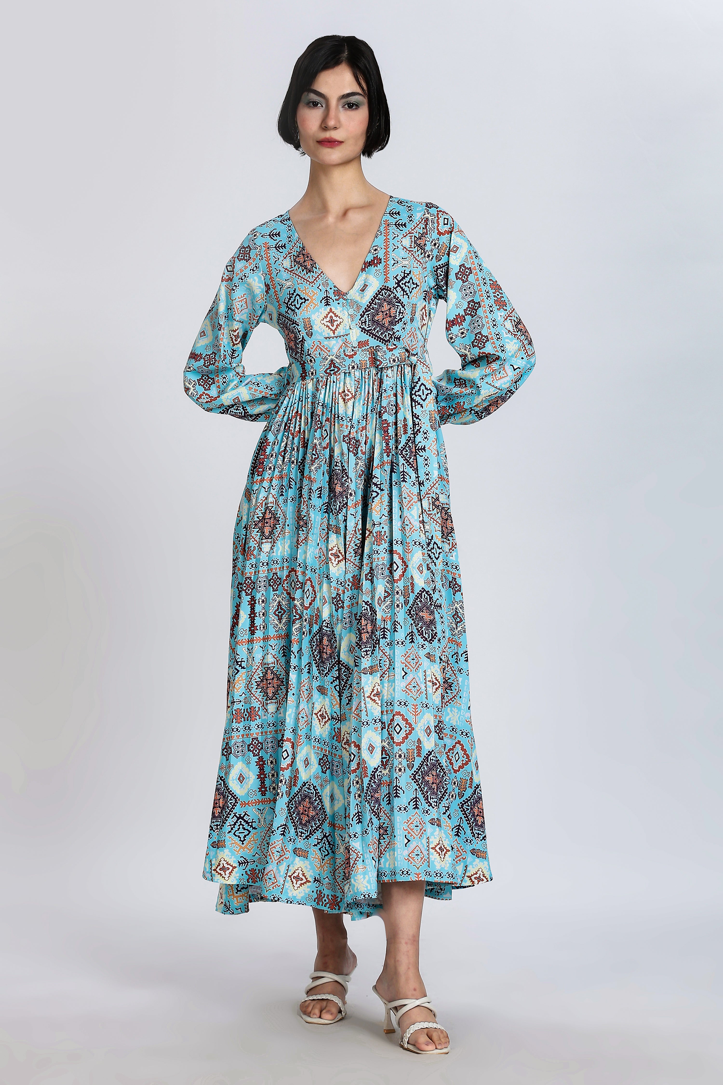 GEOMETRIC PRINTED MAXI DRESS