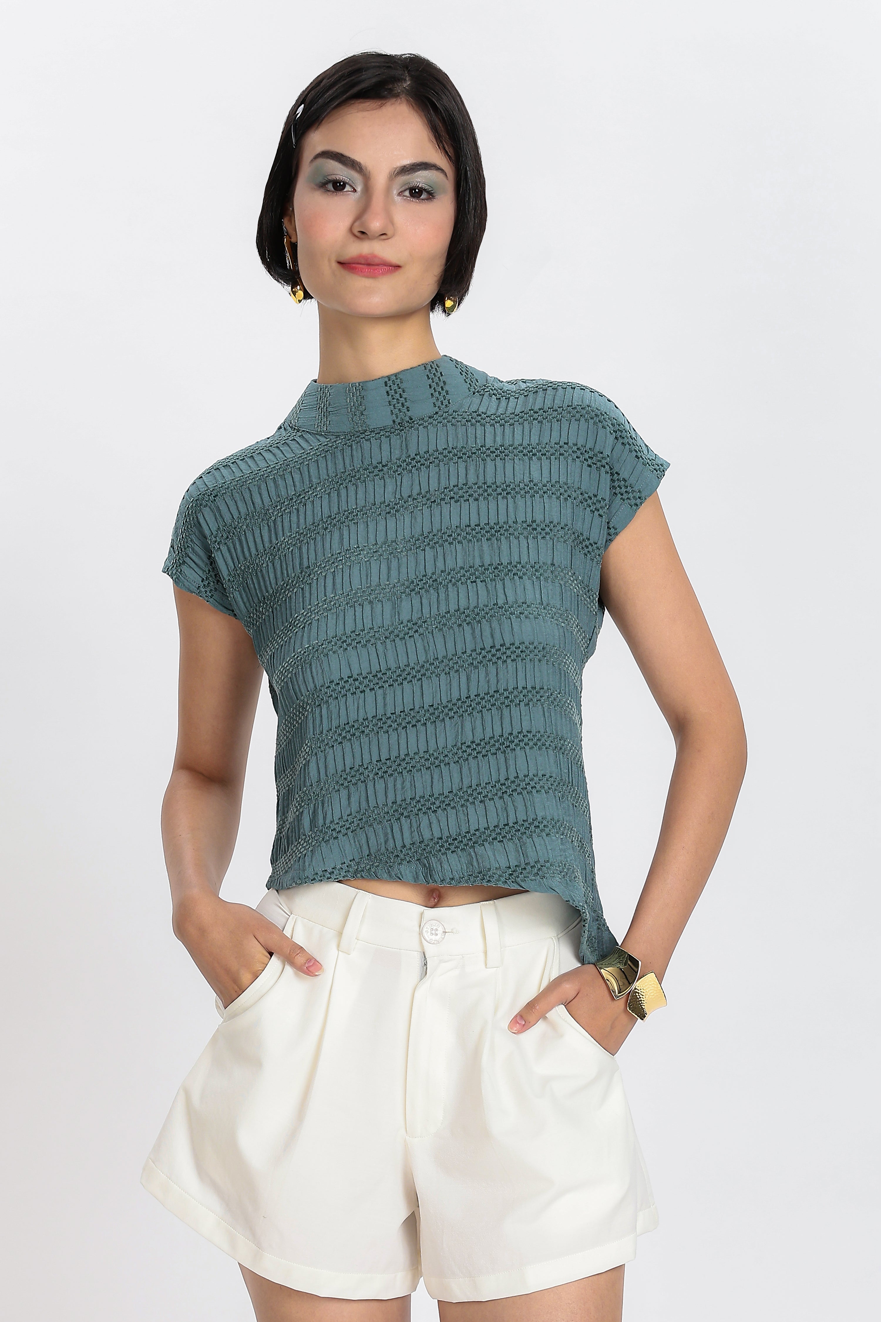 KNITTED TOP-BLUE