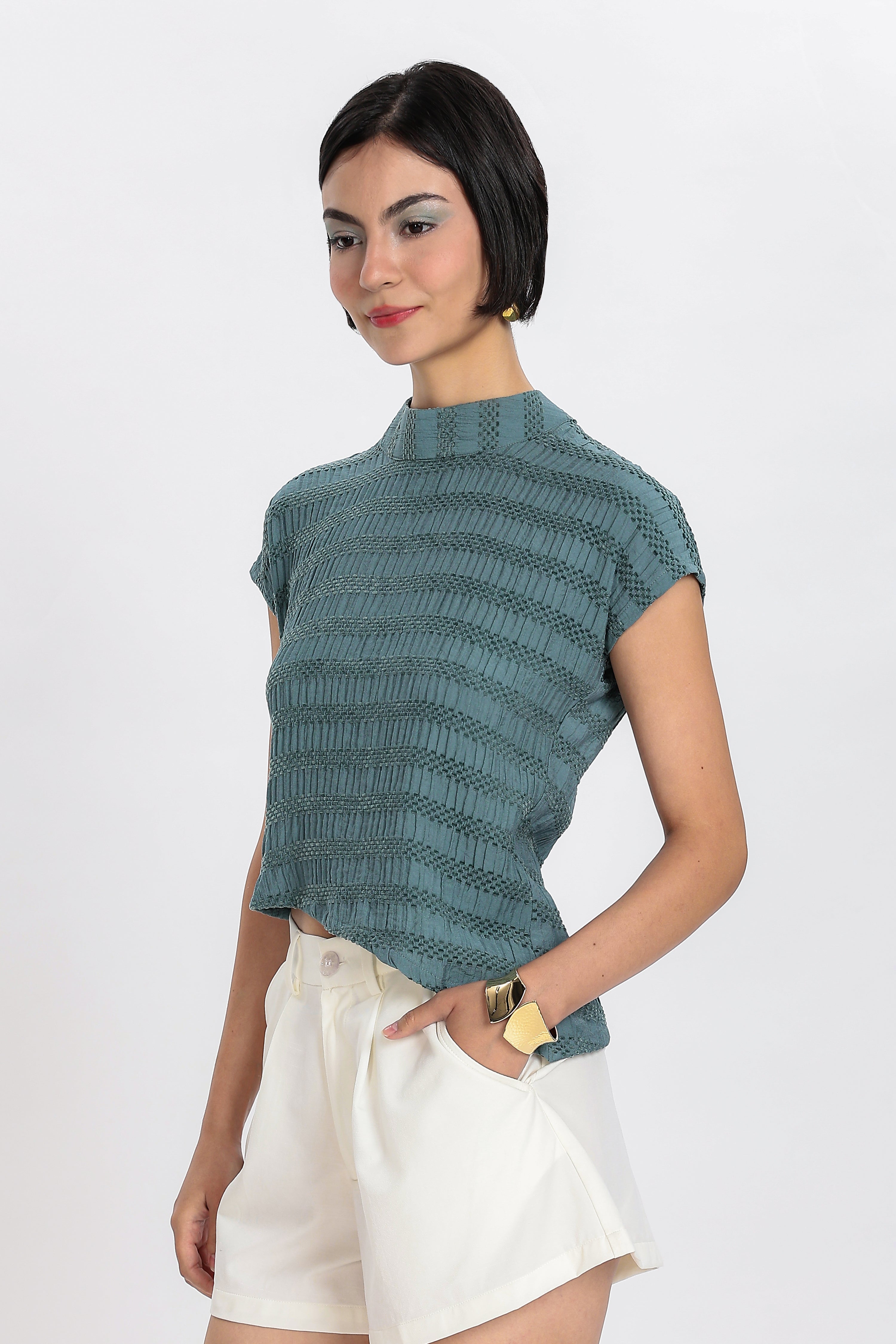 KNITTED TOP-BLUE