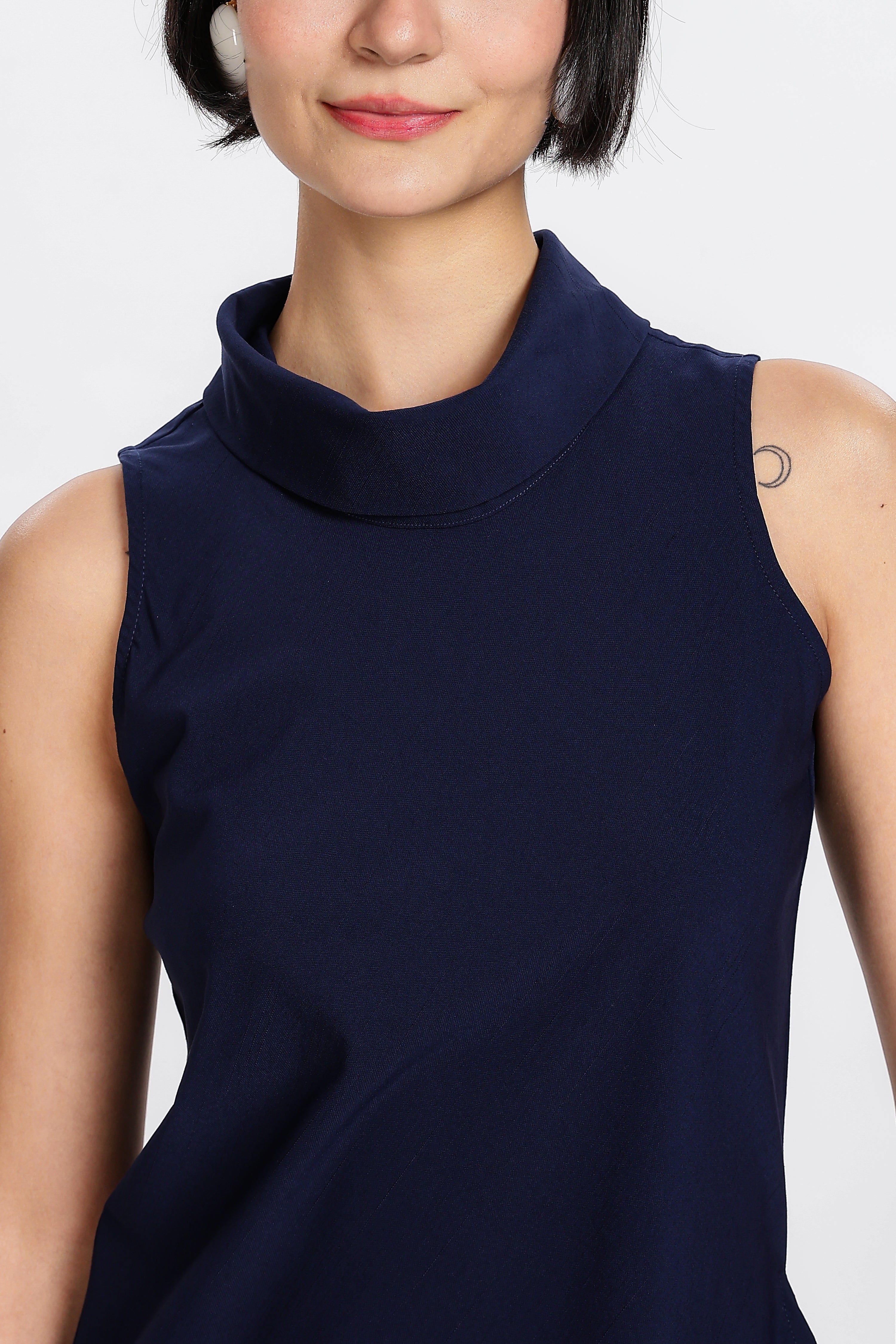 ELEGANT HIGH NECK TOP-NAVY BLUE