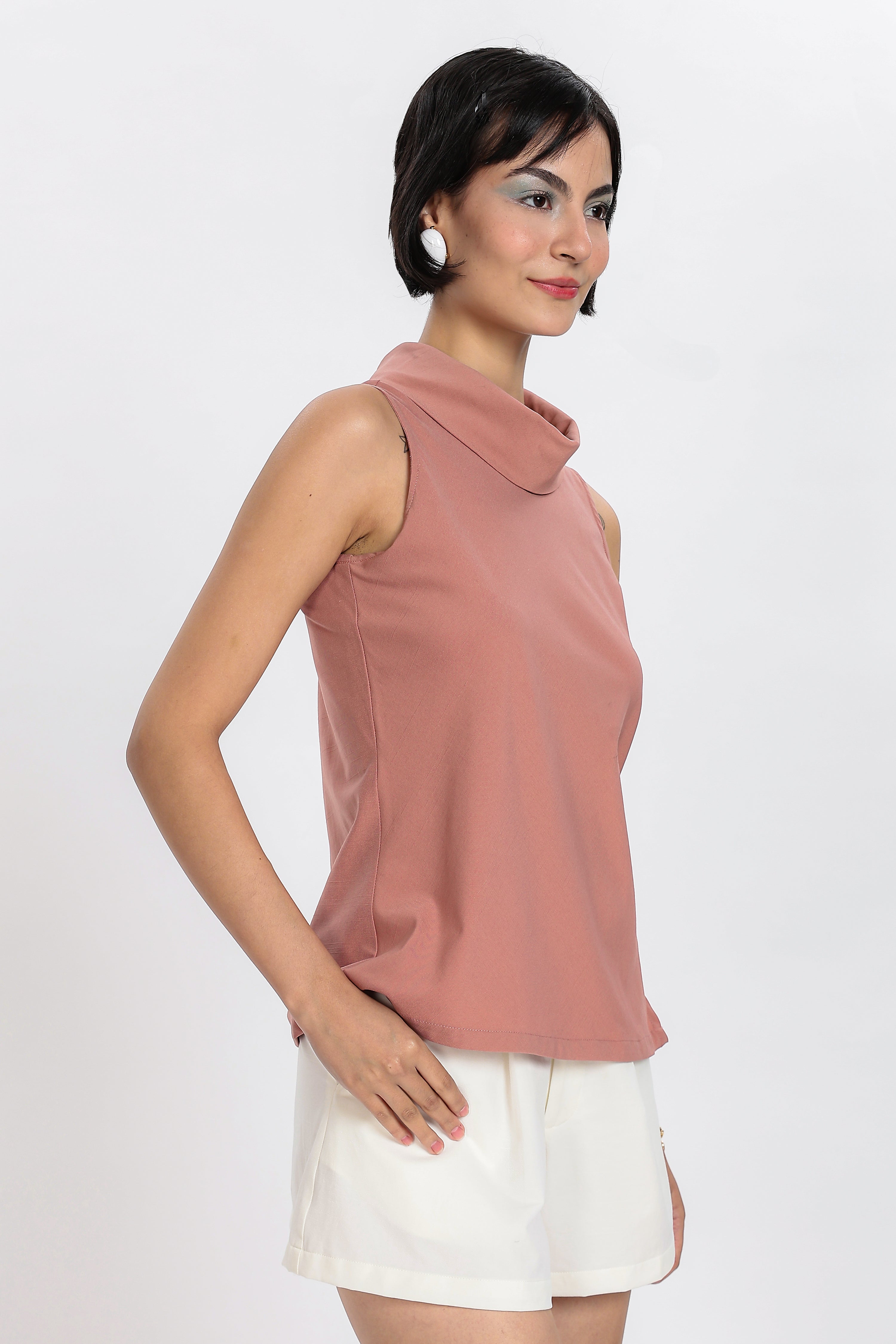 ELEGANT HIGH NECK TOP-PINK
