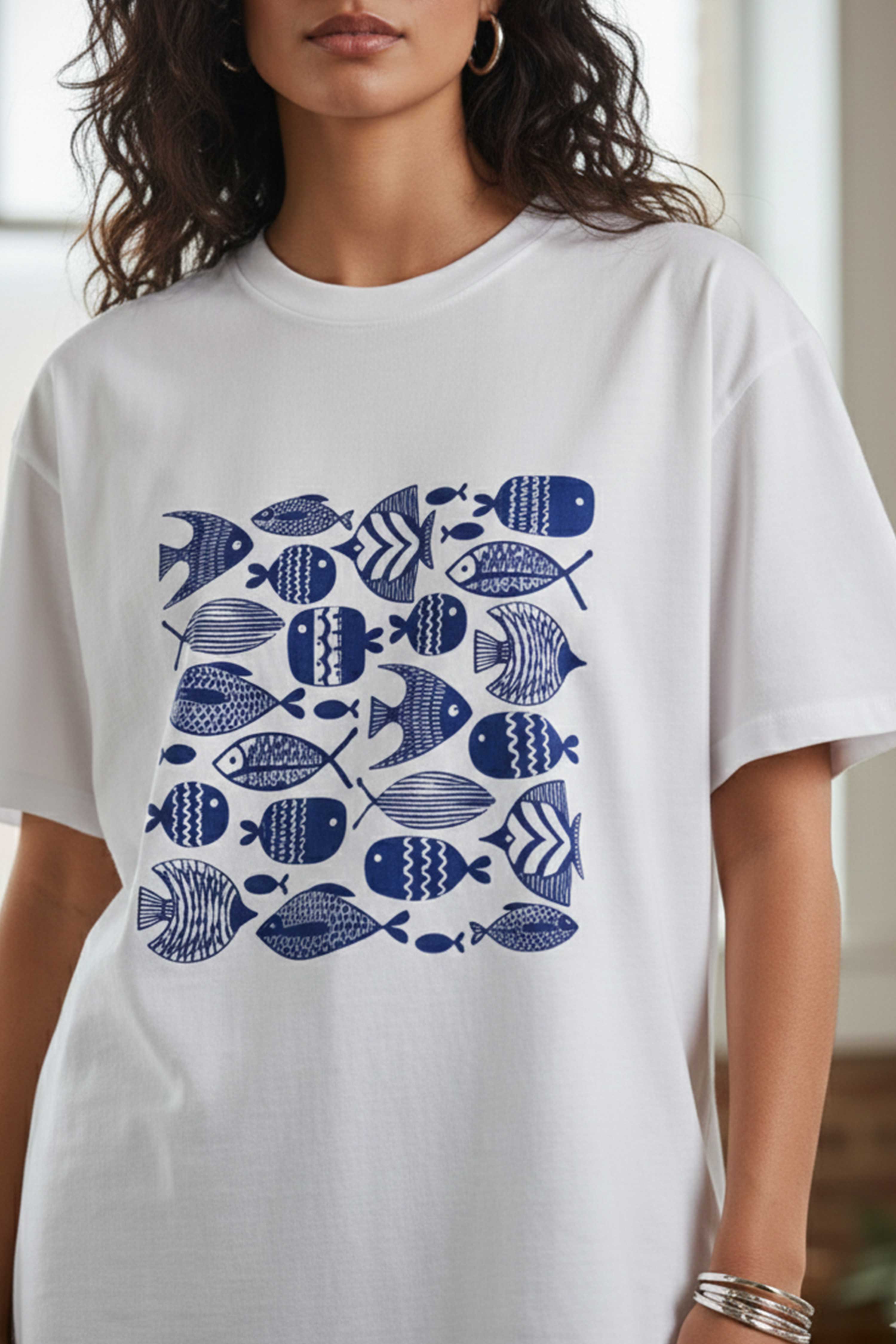 BLUE FISH GRAPHIC PRINTED OVERSIZED TEE