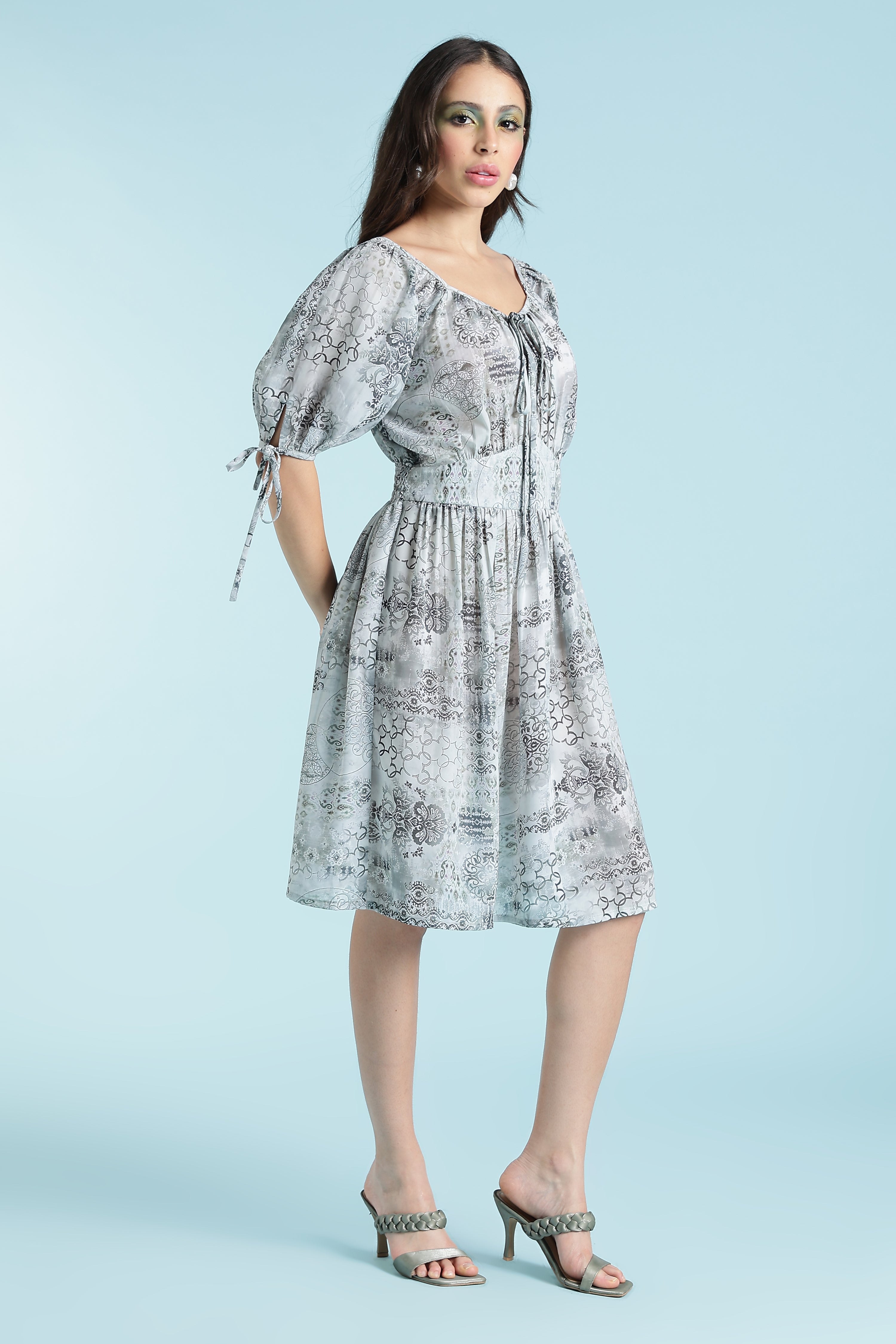 PRINTED MIDI DRESS-GREEN