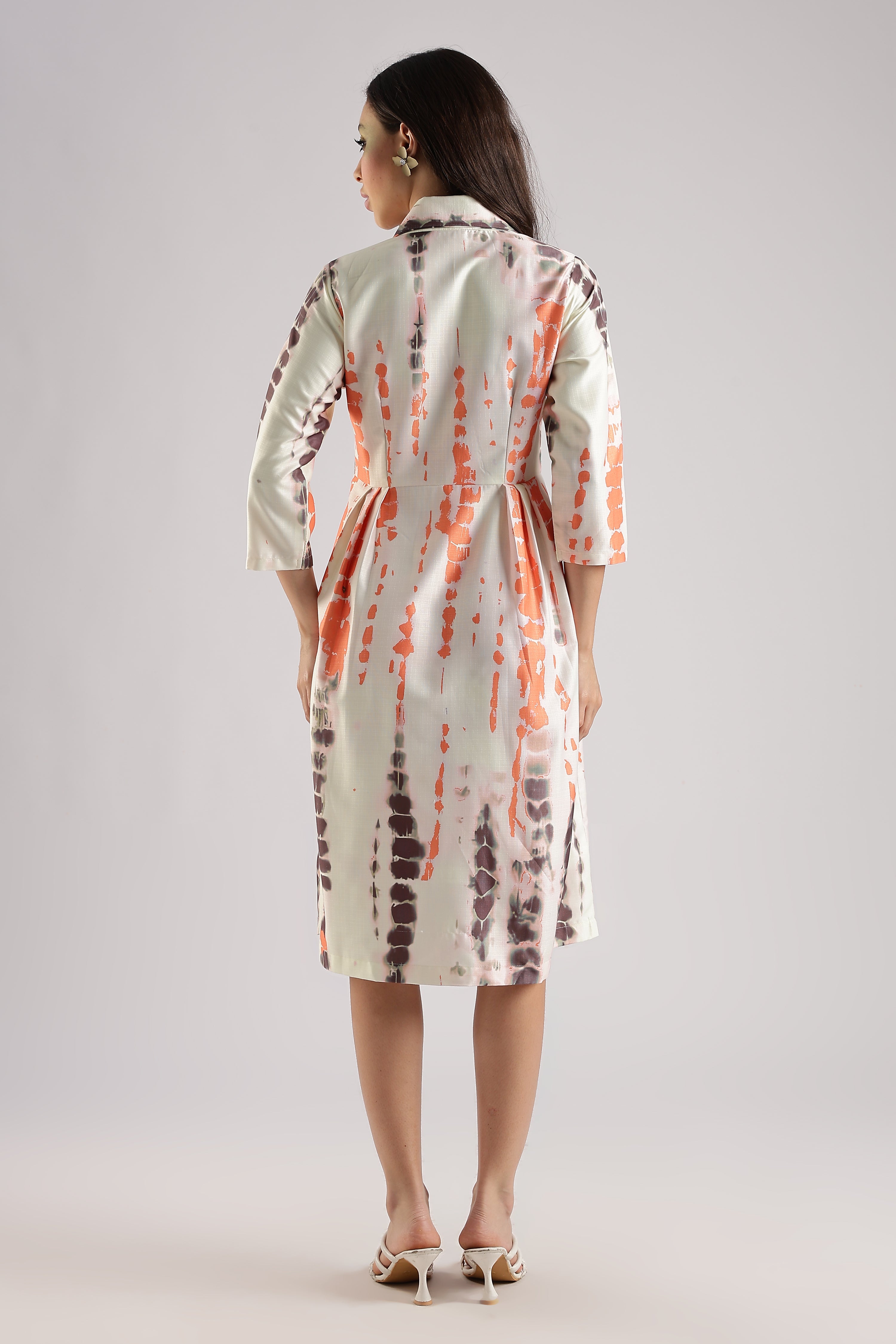 SHIBORI MIDI DRESS-ORANGE