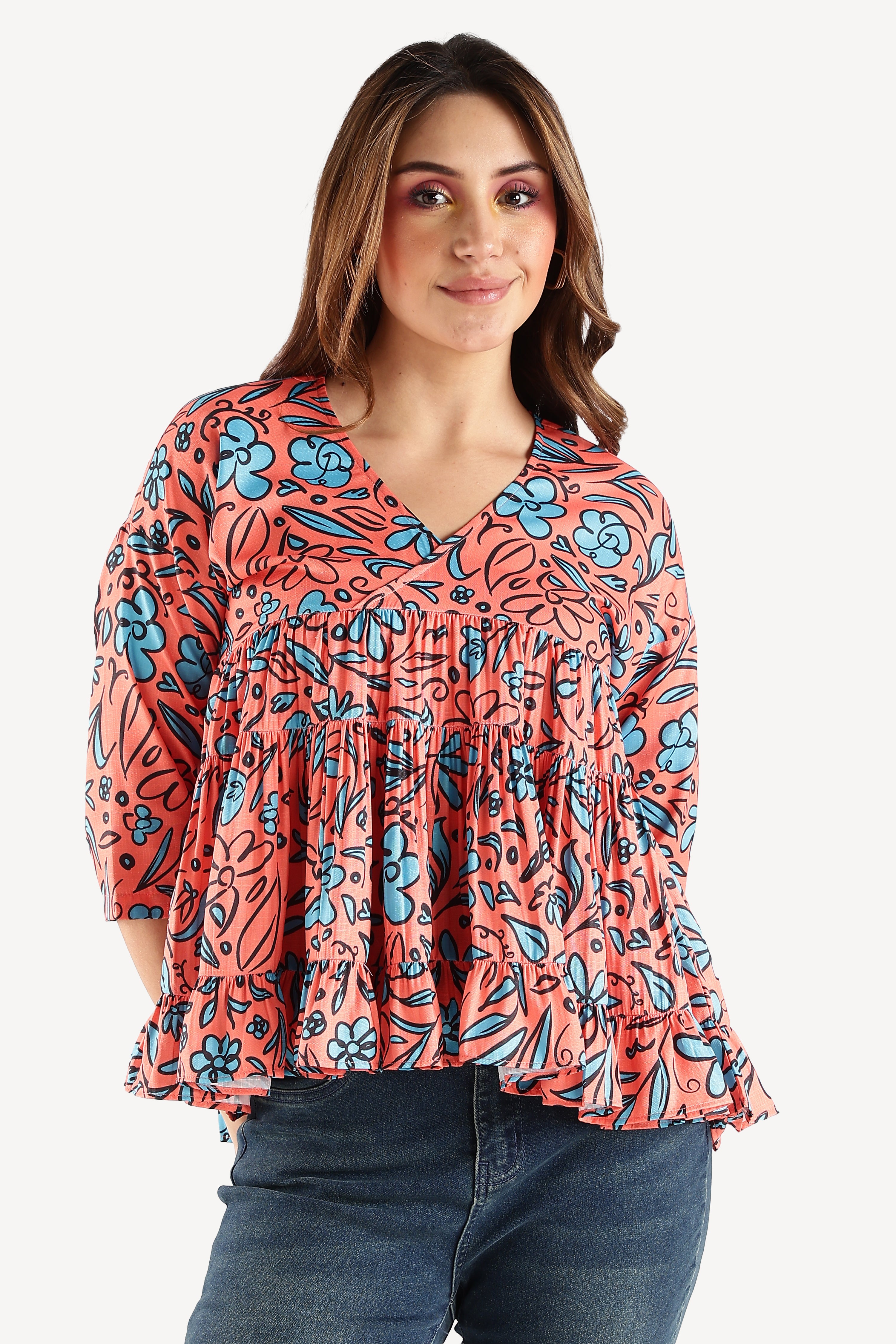 PRINTED TOP-ORANGE
