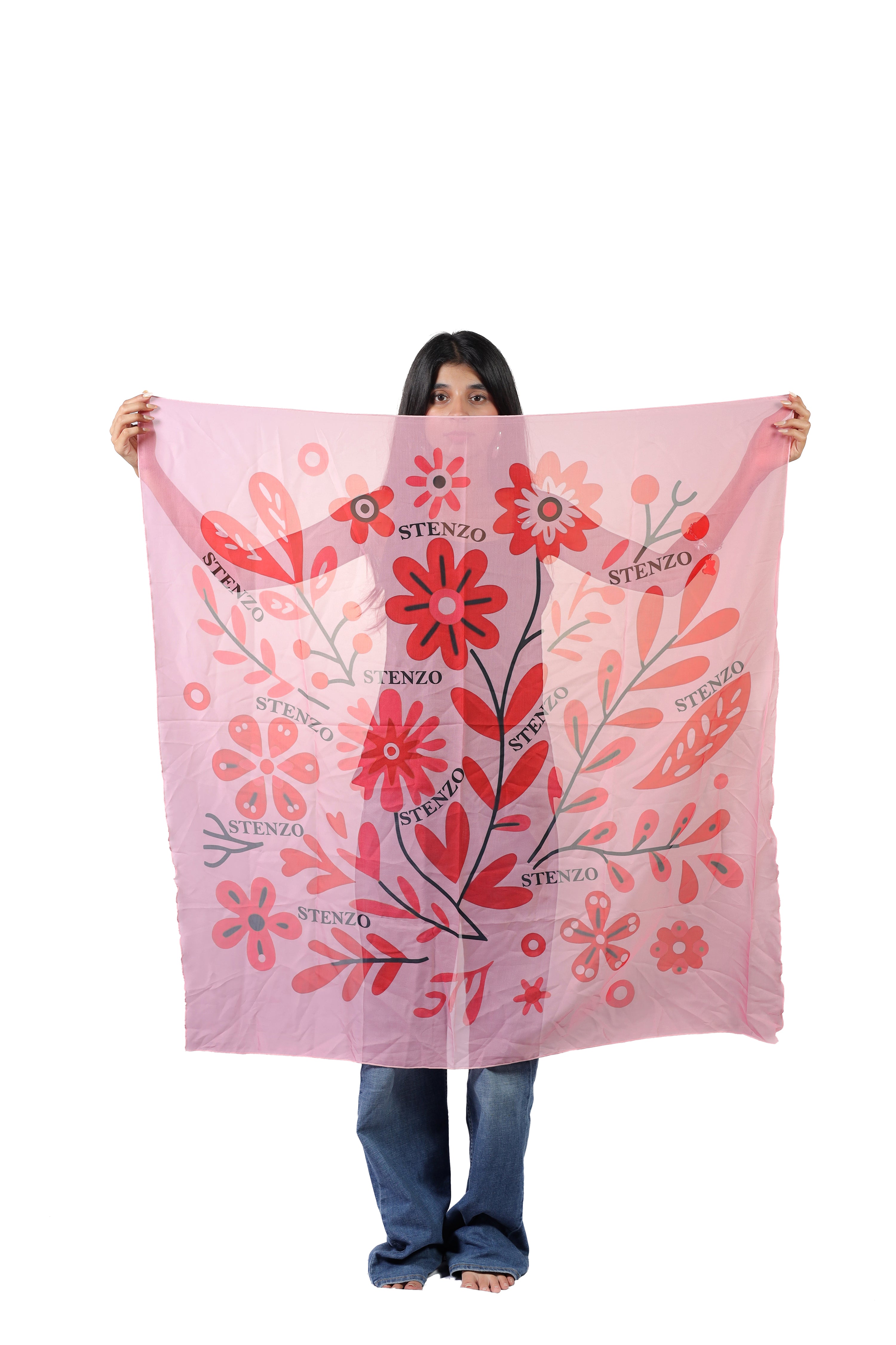 RED FLOWER PRINTED SCARF