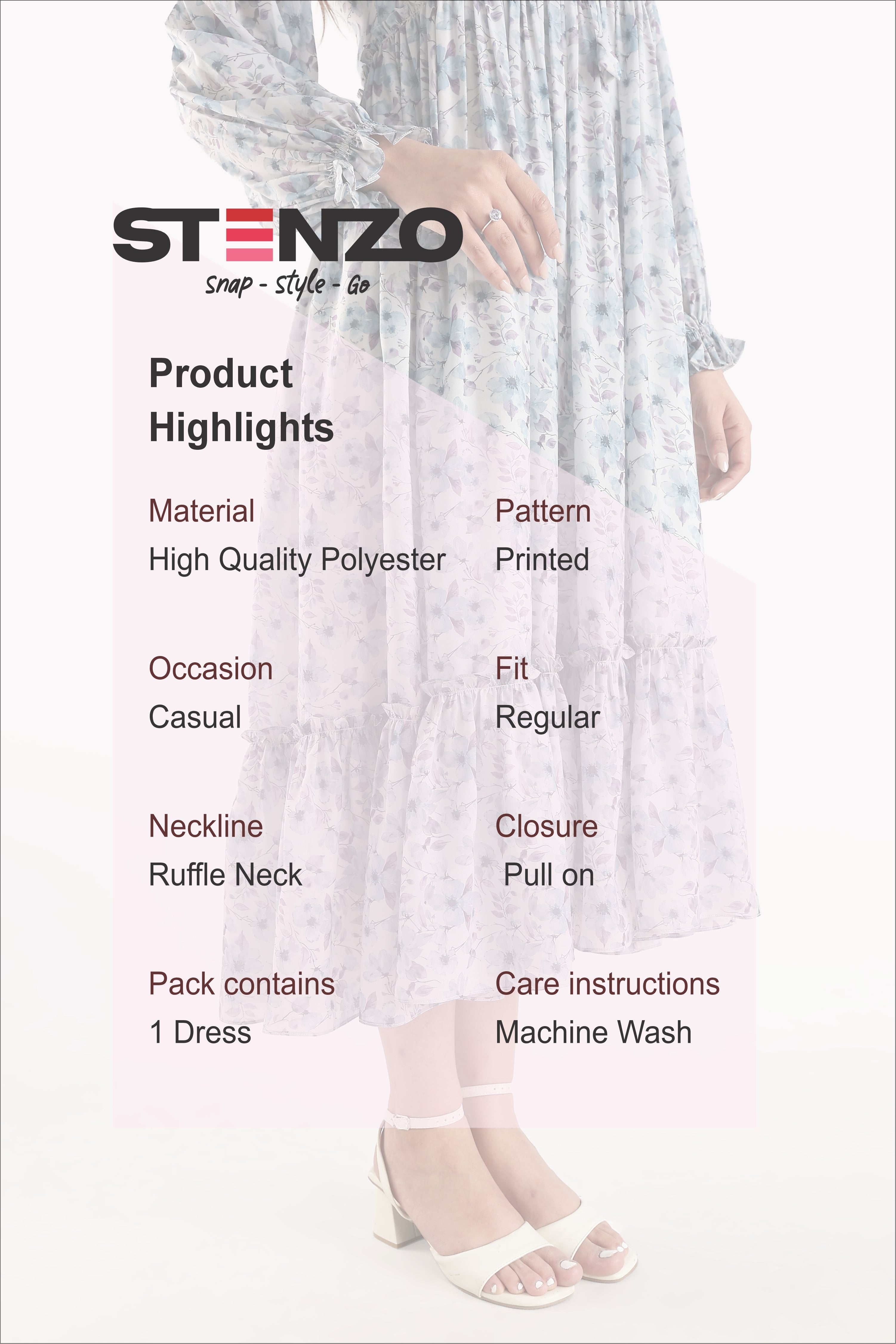 RUFFLE PRINTED DRESS-BLUE