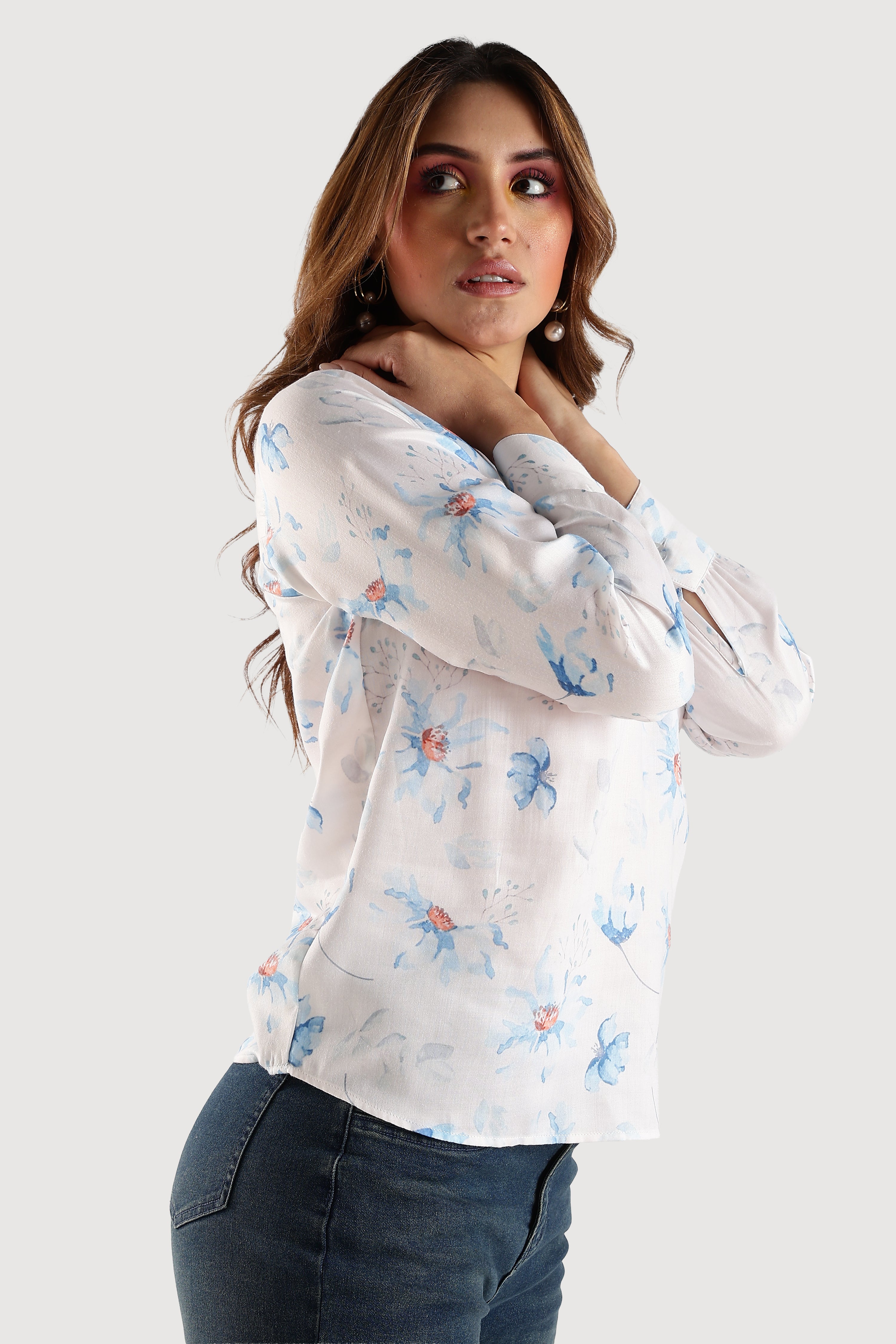 FLORAL TOP-BLUE