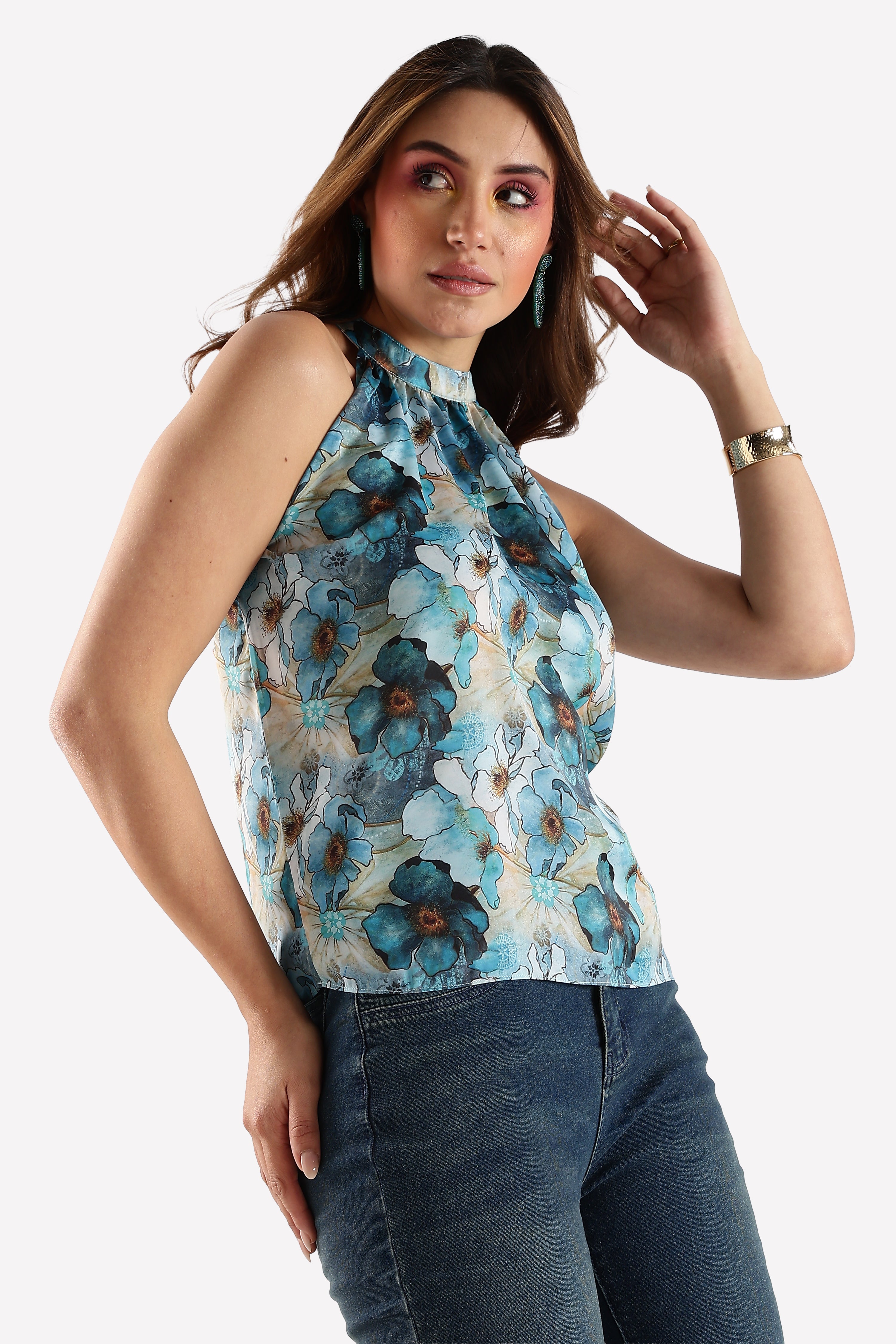 FLORA HALTER TOP-BLUE