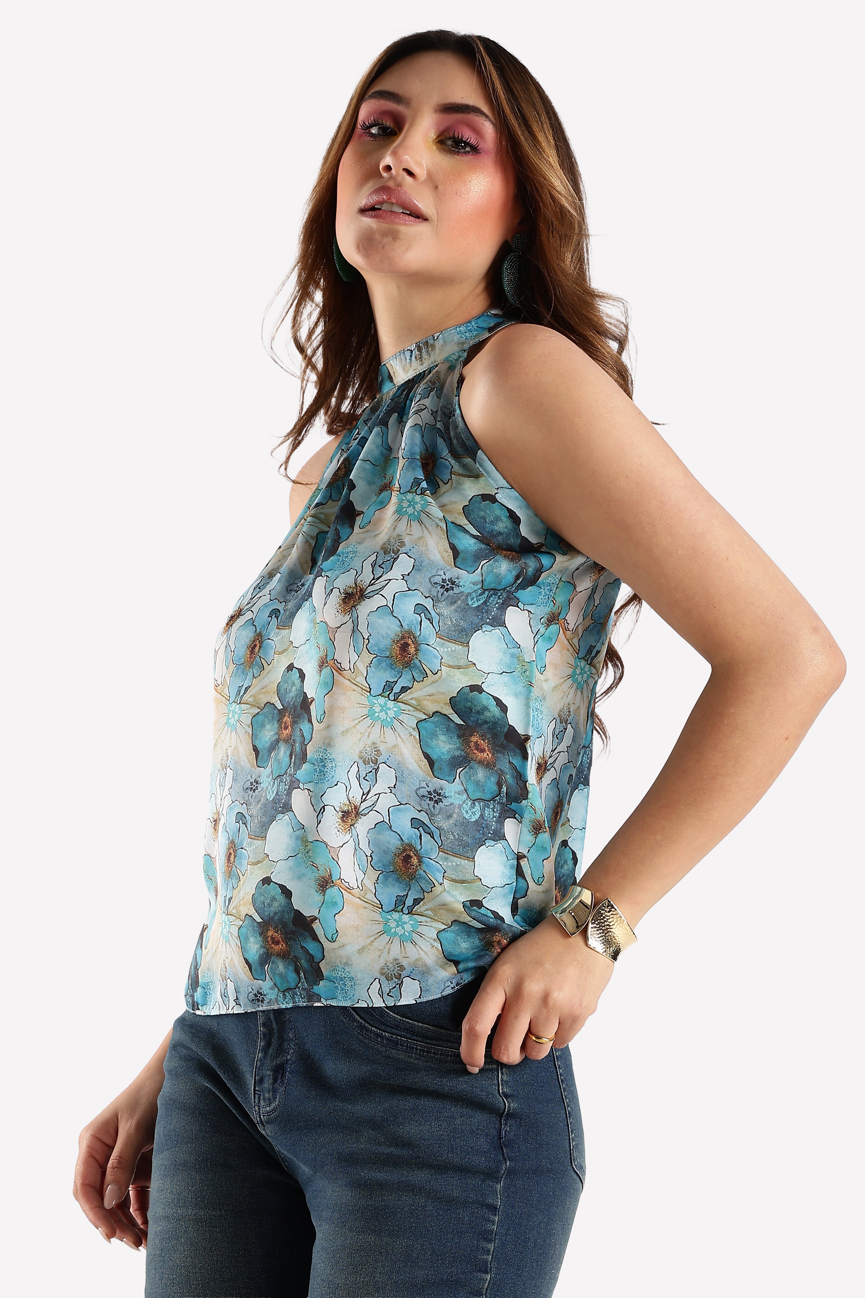 FLORA HALTER TOP-BLUE