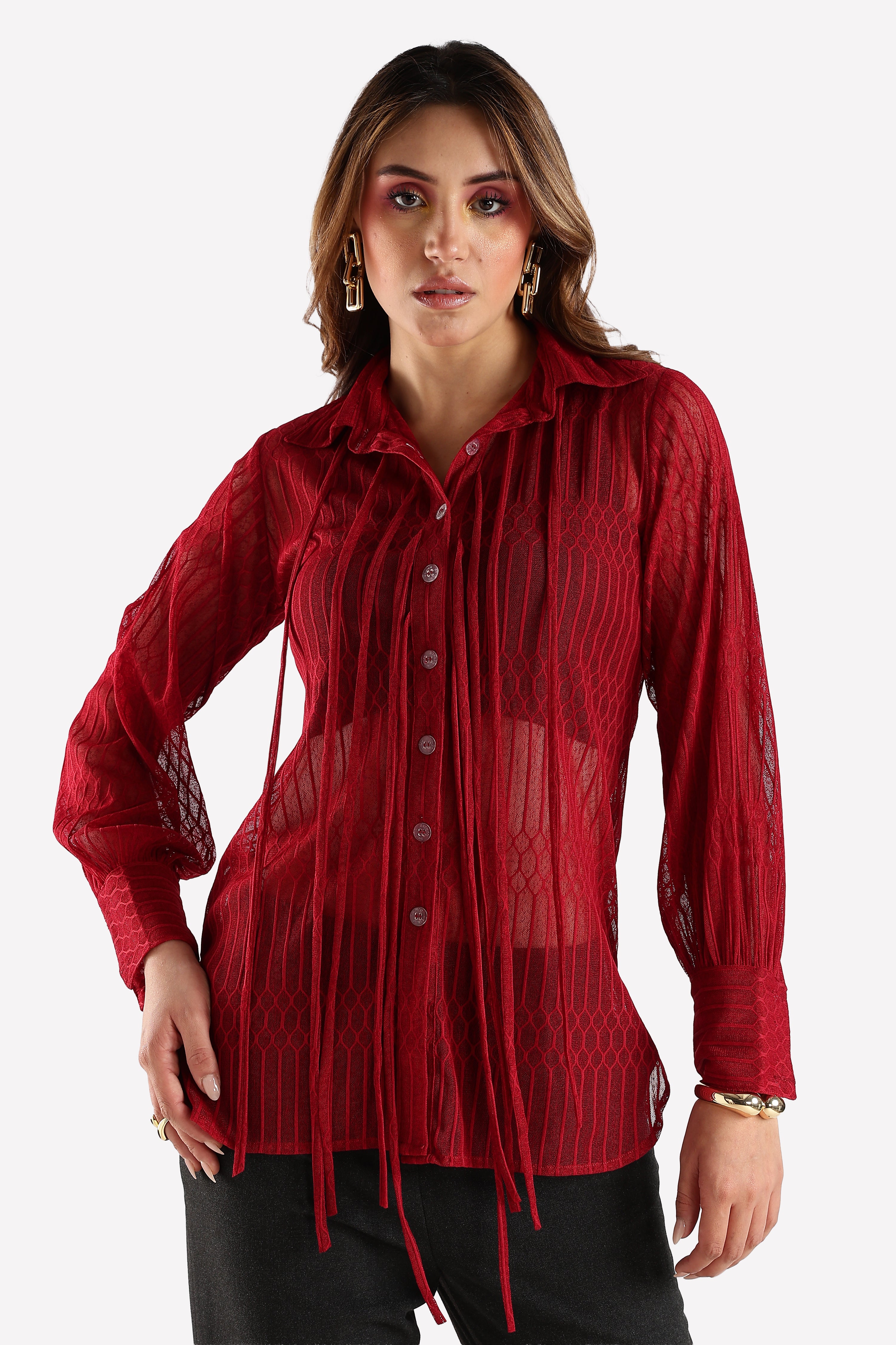 KNITTED SHIRT-MAROON