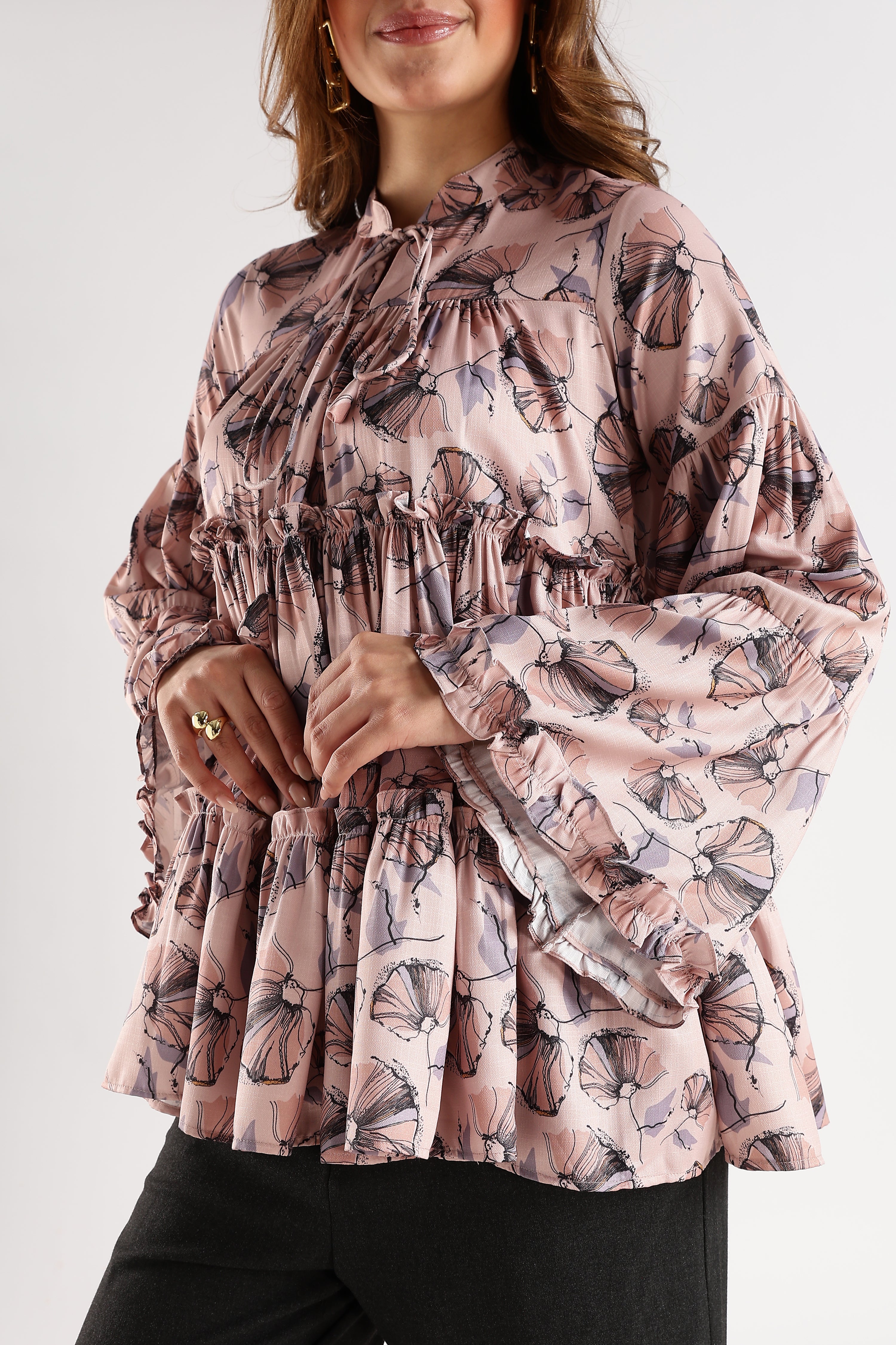 PRINTED TOP-LIGHT BROWN