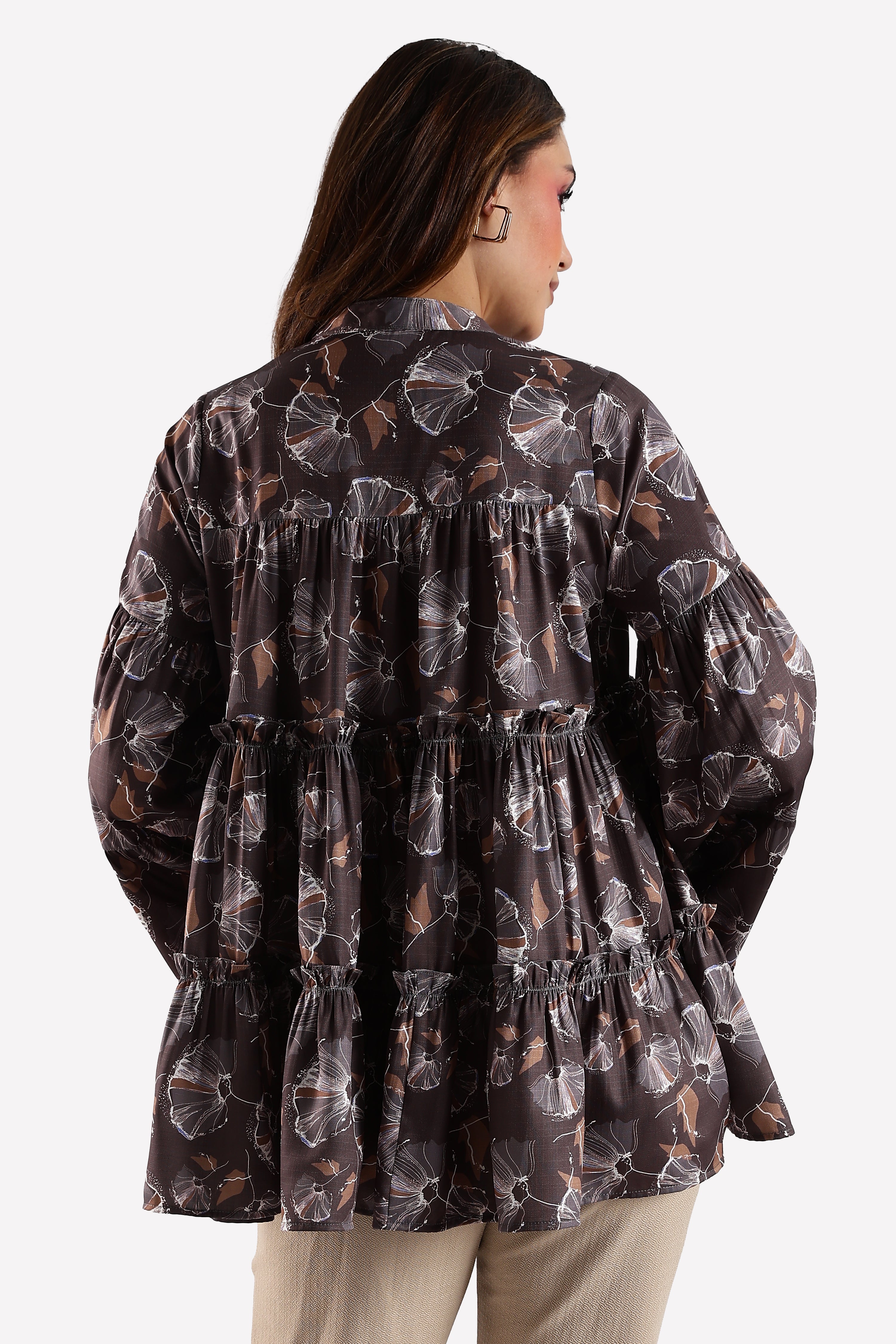 PRINTED TOP-DARK BROWN