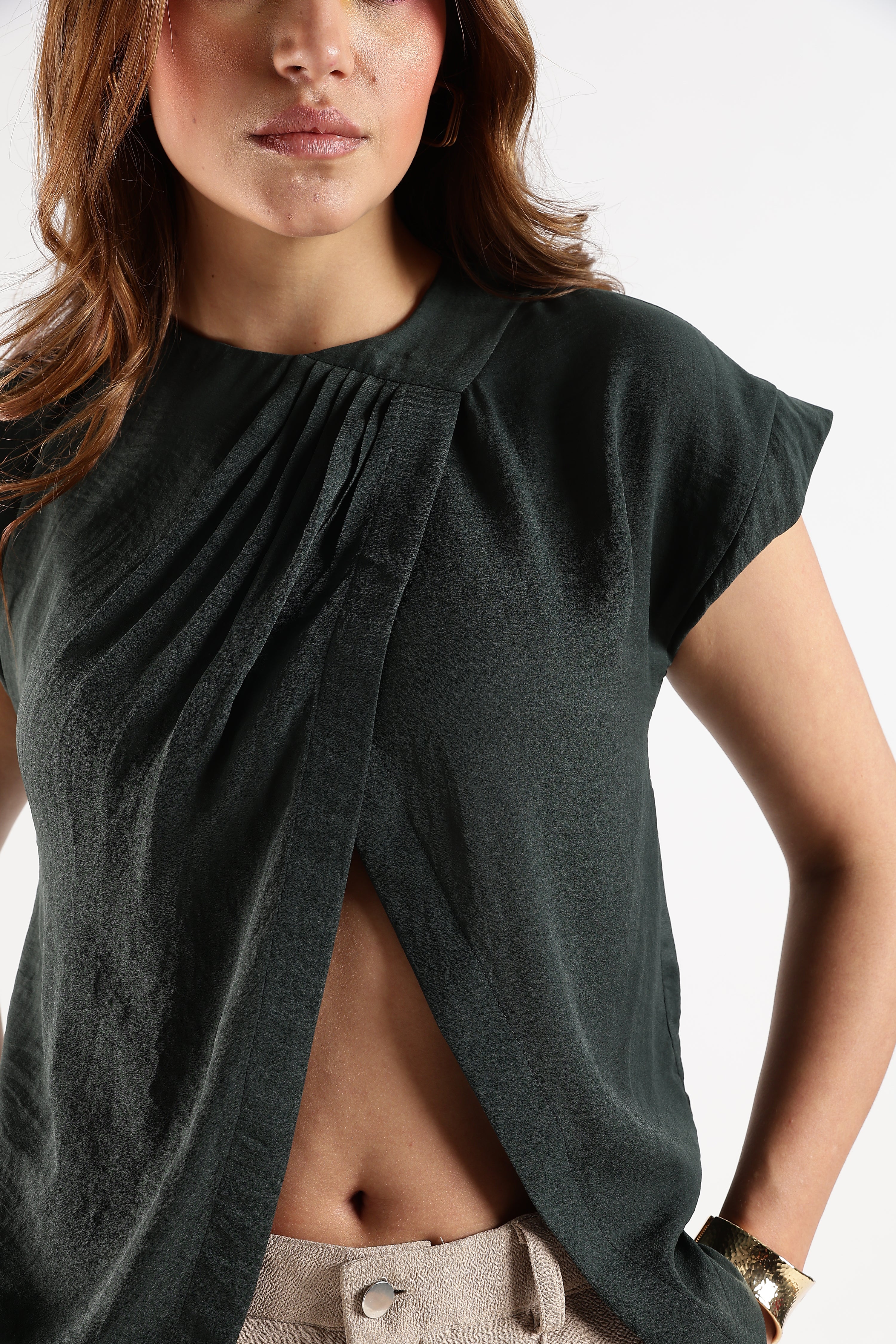 STYLISH DRAPPED TOP-GREEN