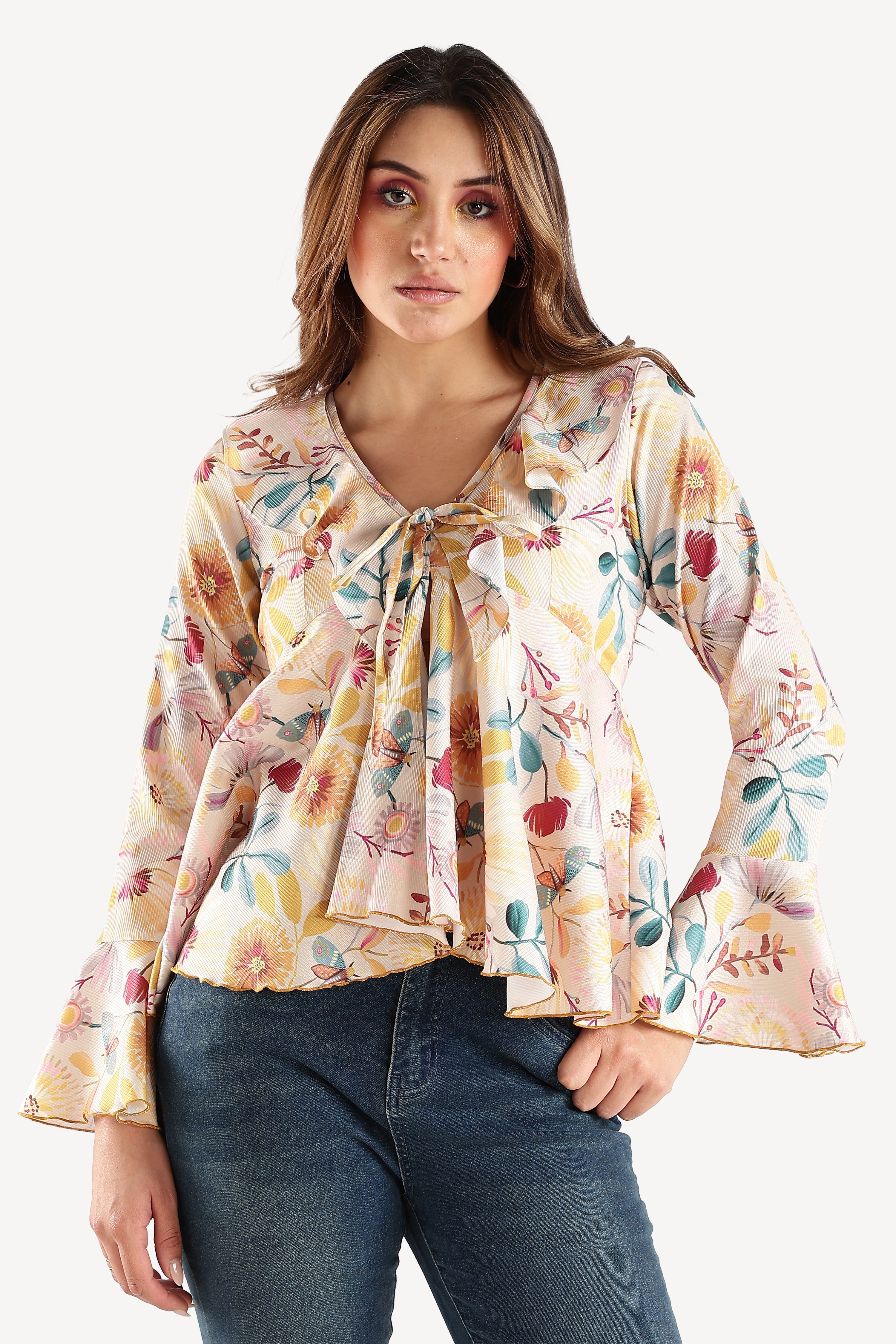 FLORAL TOP-YELLOW