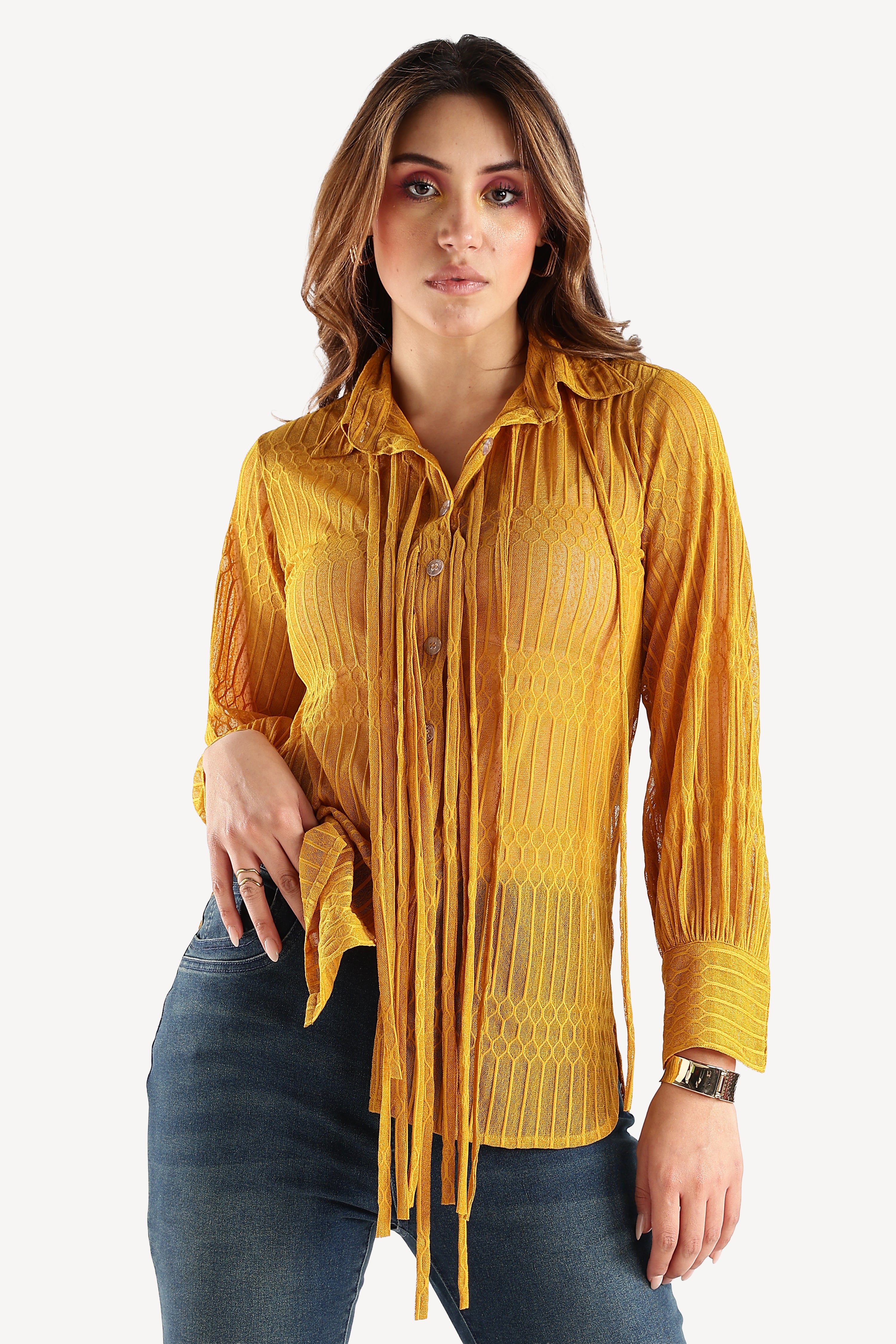 KNITTED SHIRT-MUSTARD