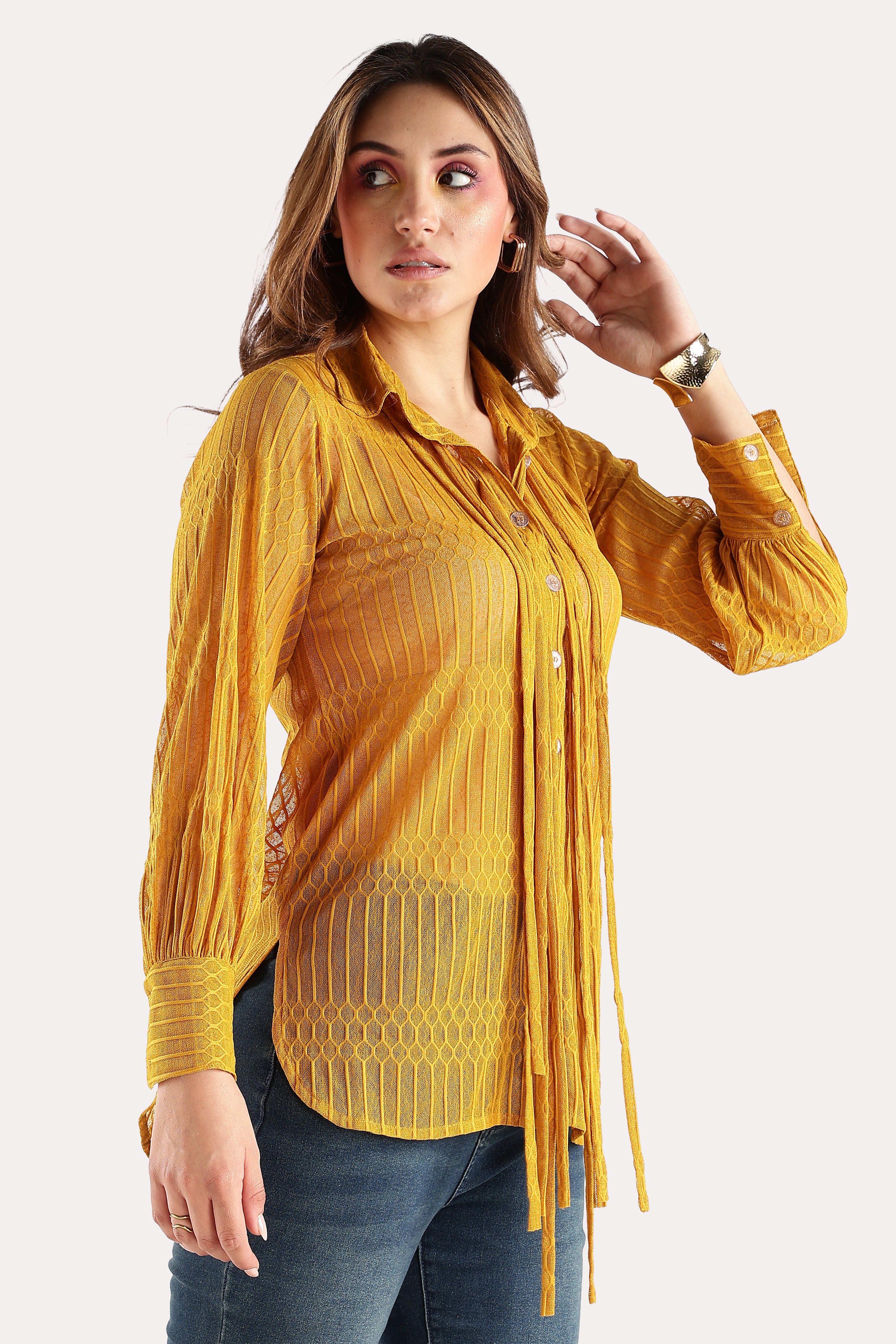 KNITTED SHIRT-MUSTARD