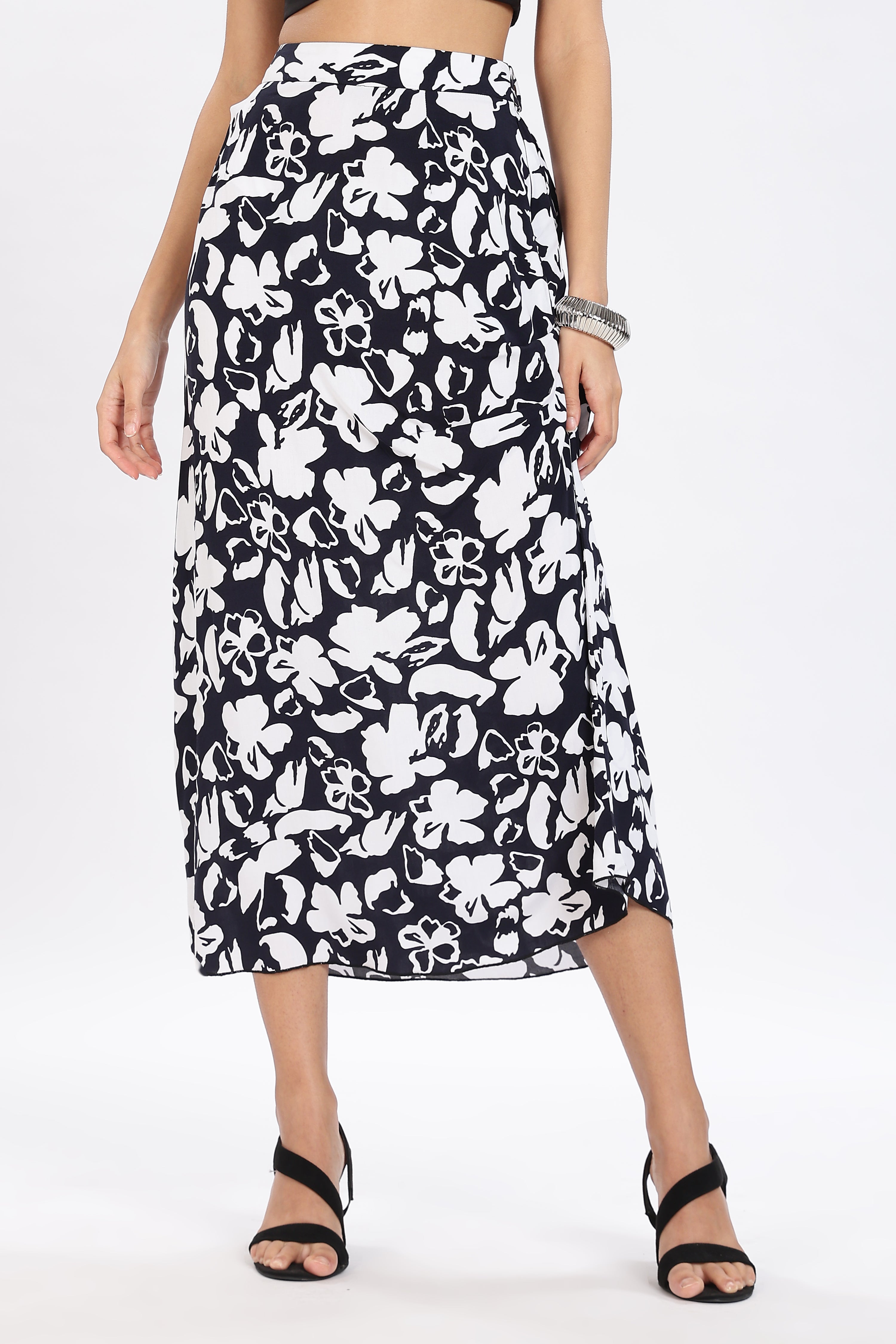 PRINTED SKIRT-BLACK