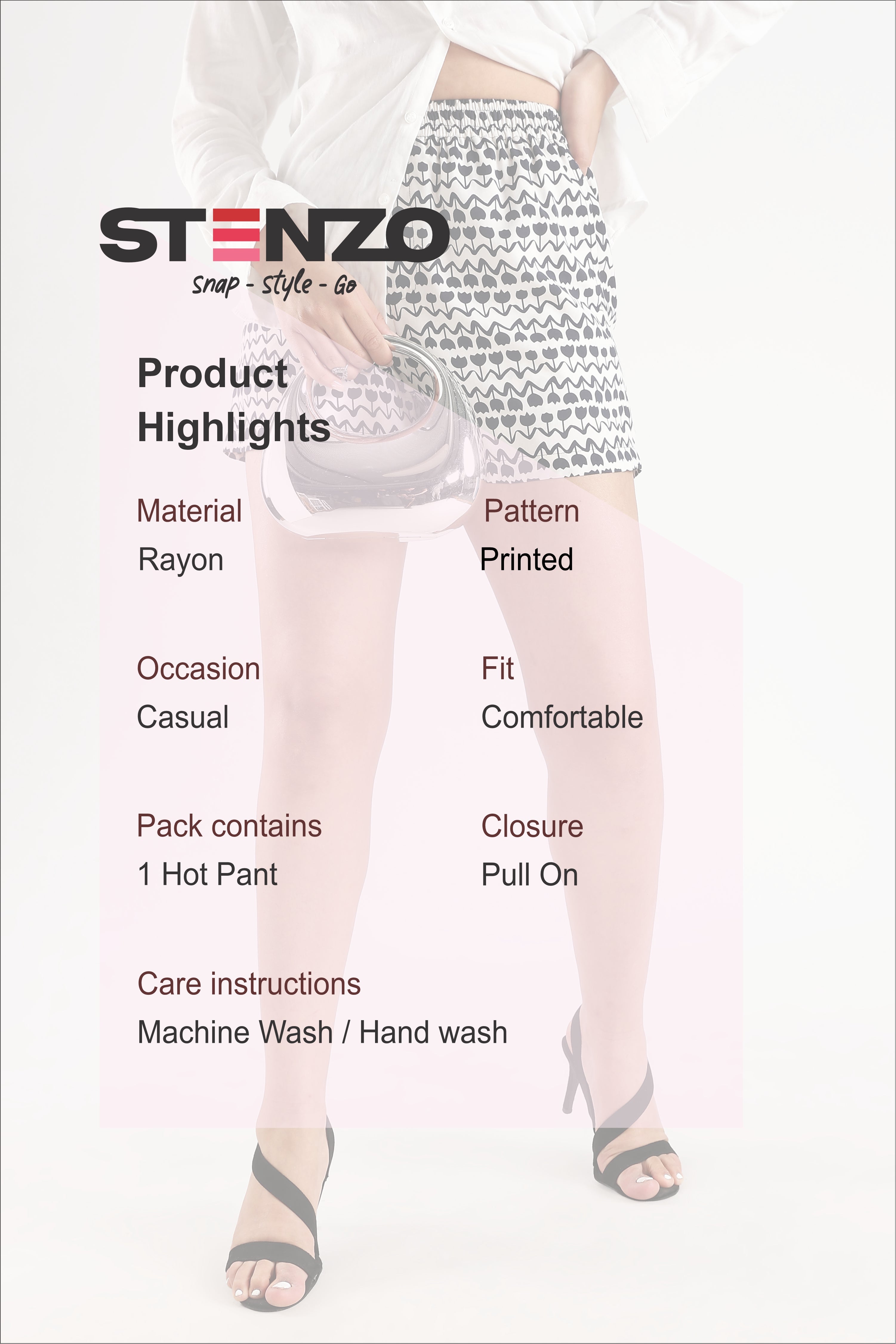 TULIP PRINT HOT PANT-WHITE