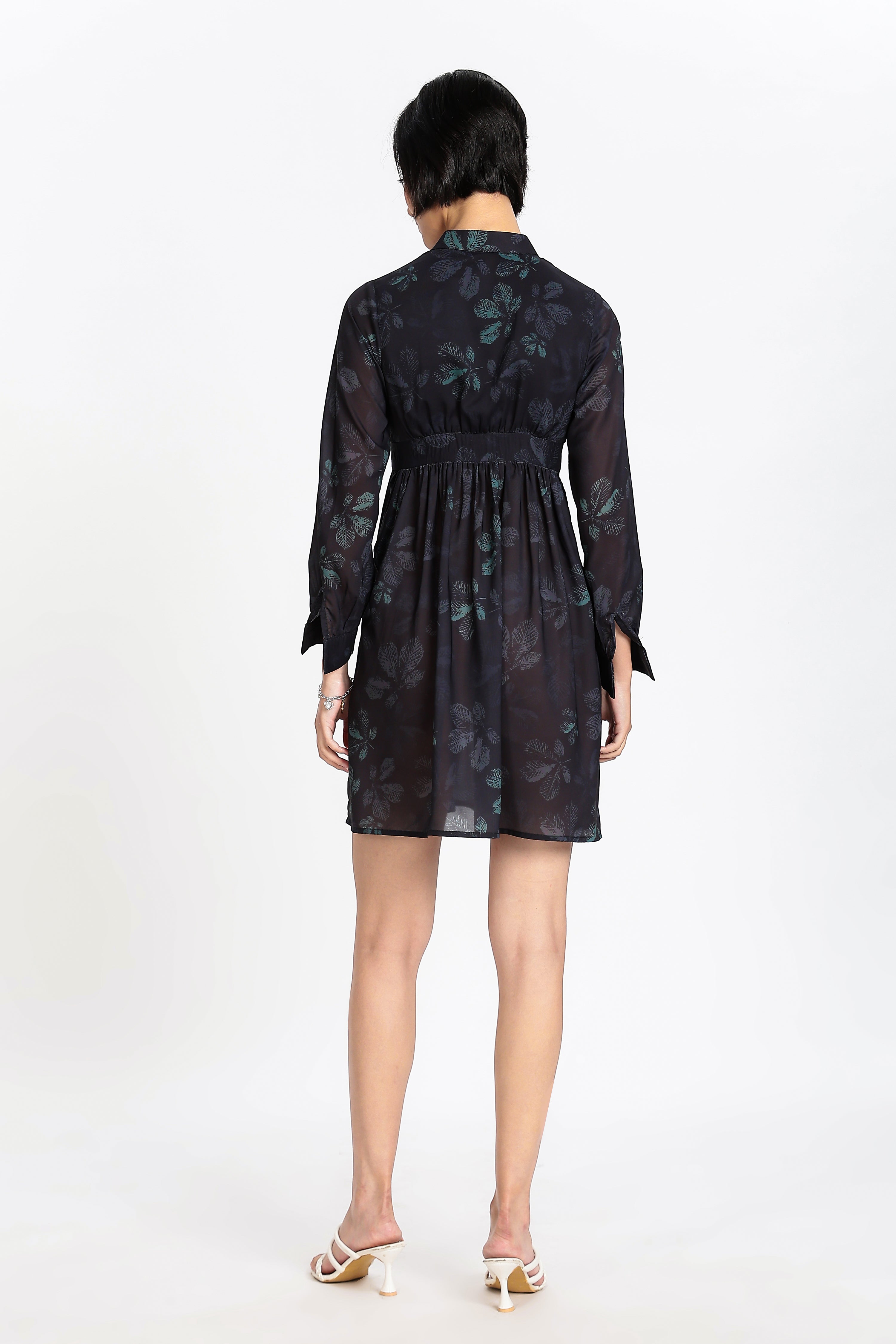 PRINTED MINI DRESS-BLACK