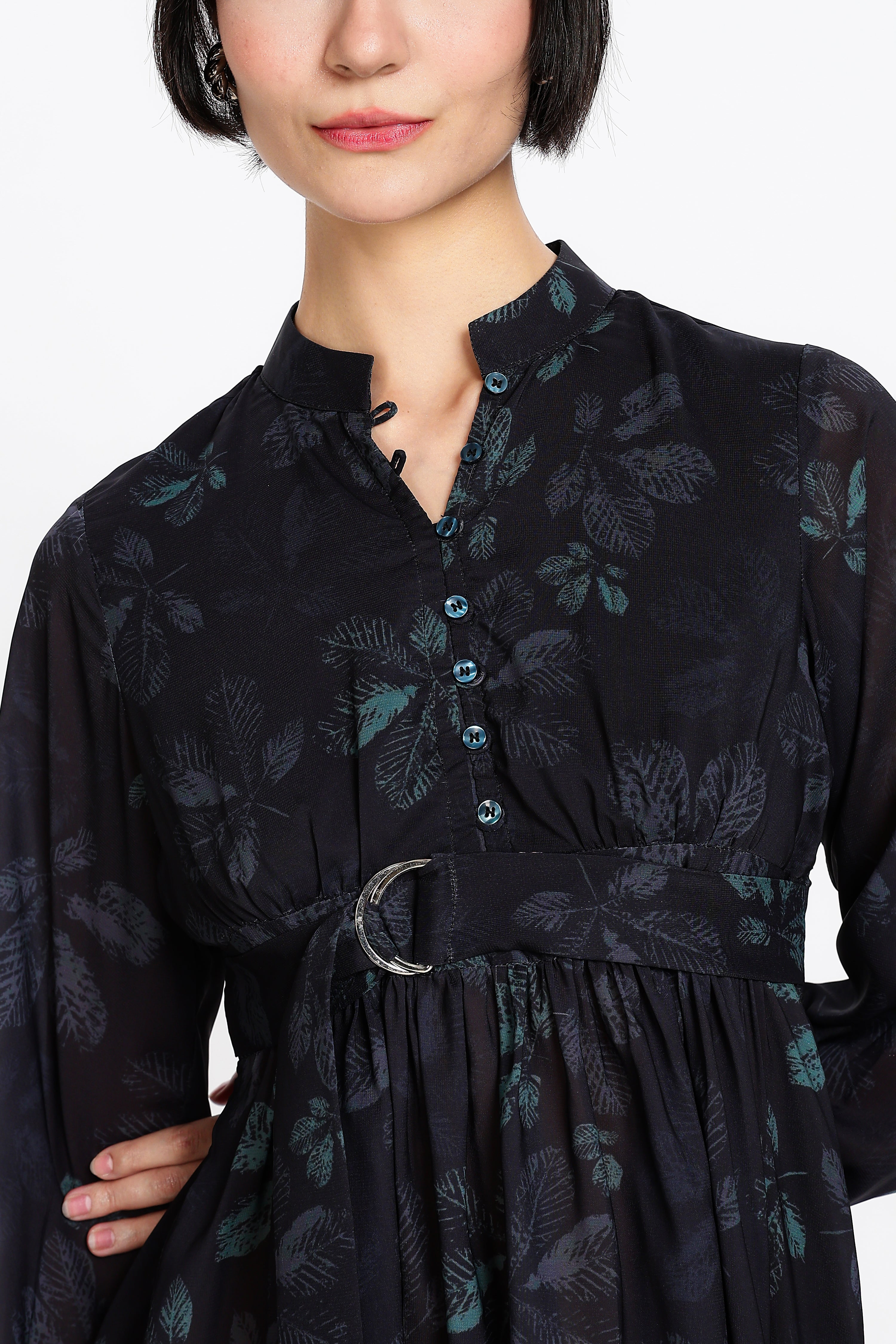 PRINTED MINI DRESS-BLACK