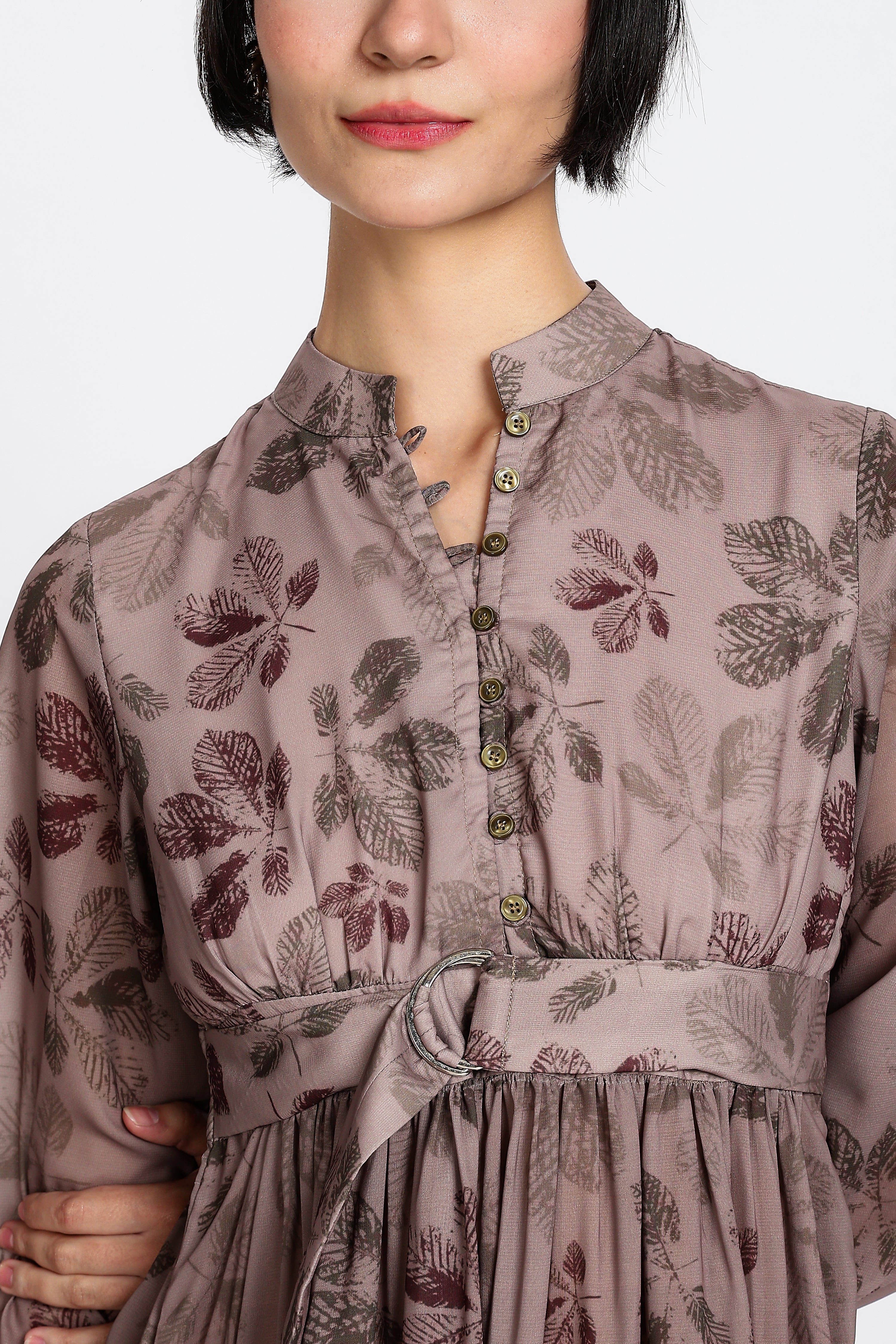 PRINTED MINI DRESS-BROWN