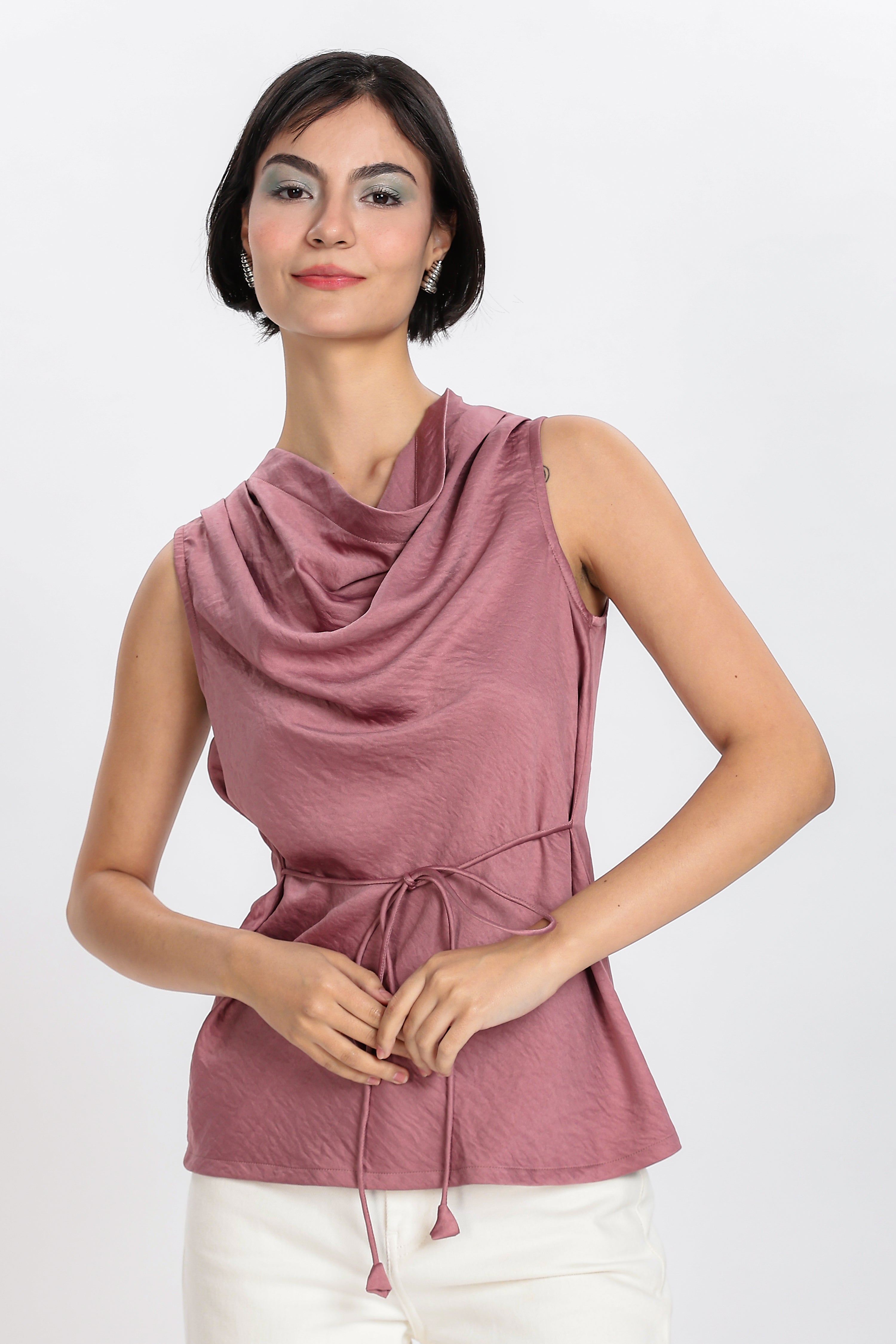 COWL TOP-PINK