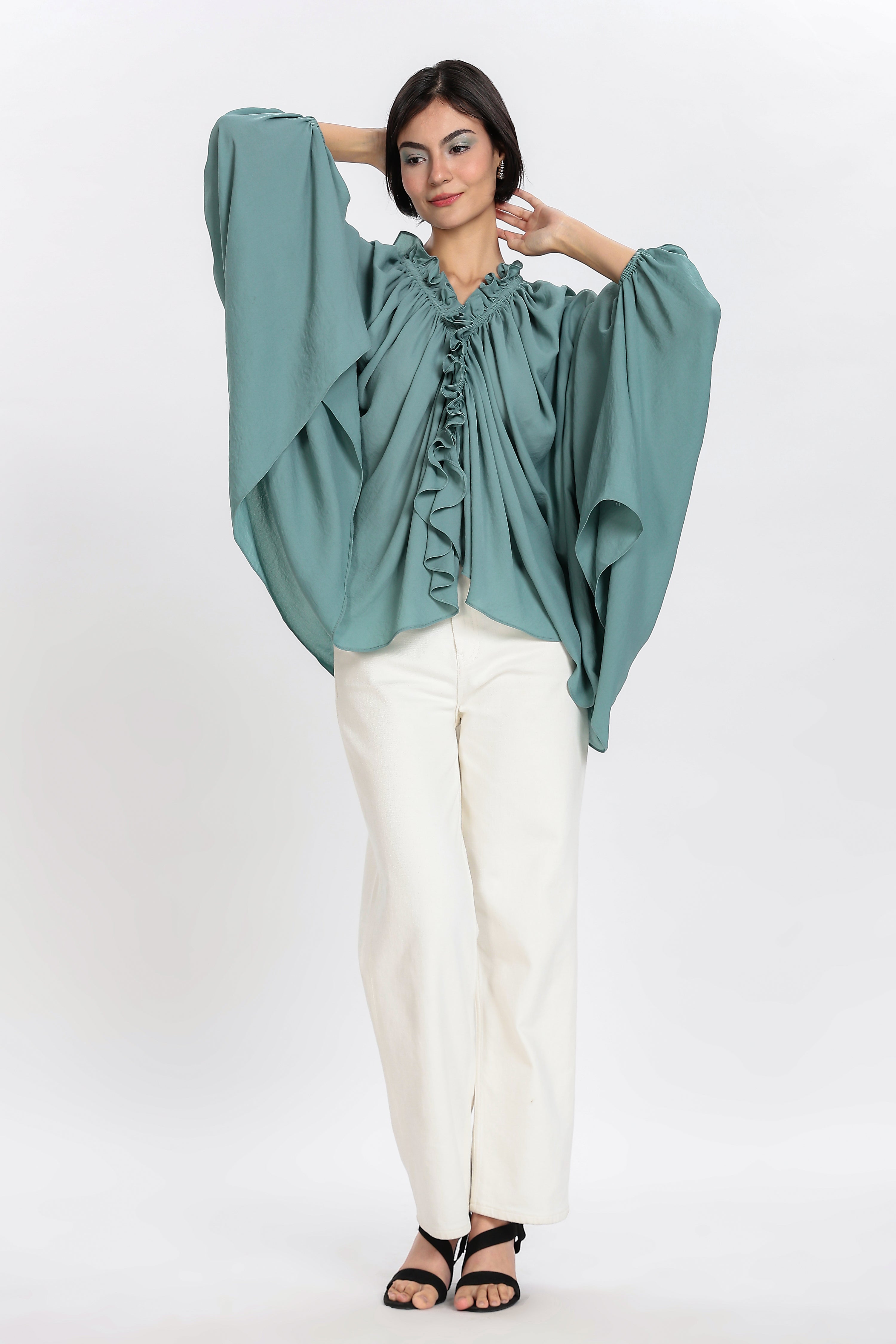 RUFFLE TOP-BLUE