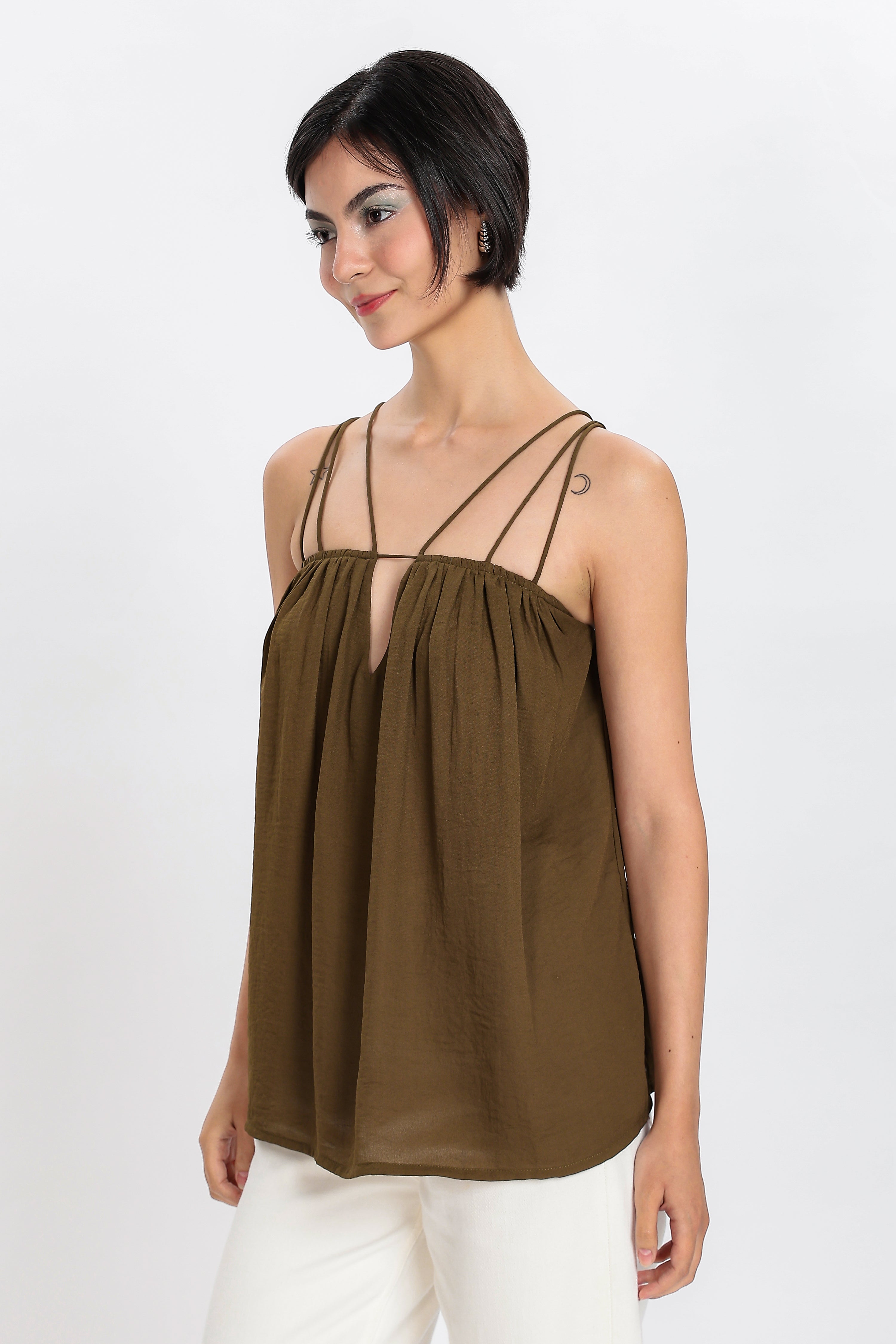 STRAPY TOP-BROWN