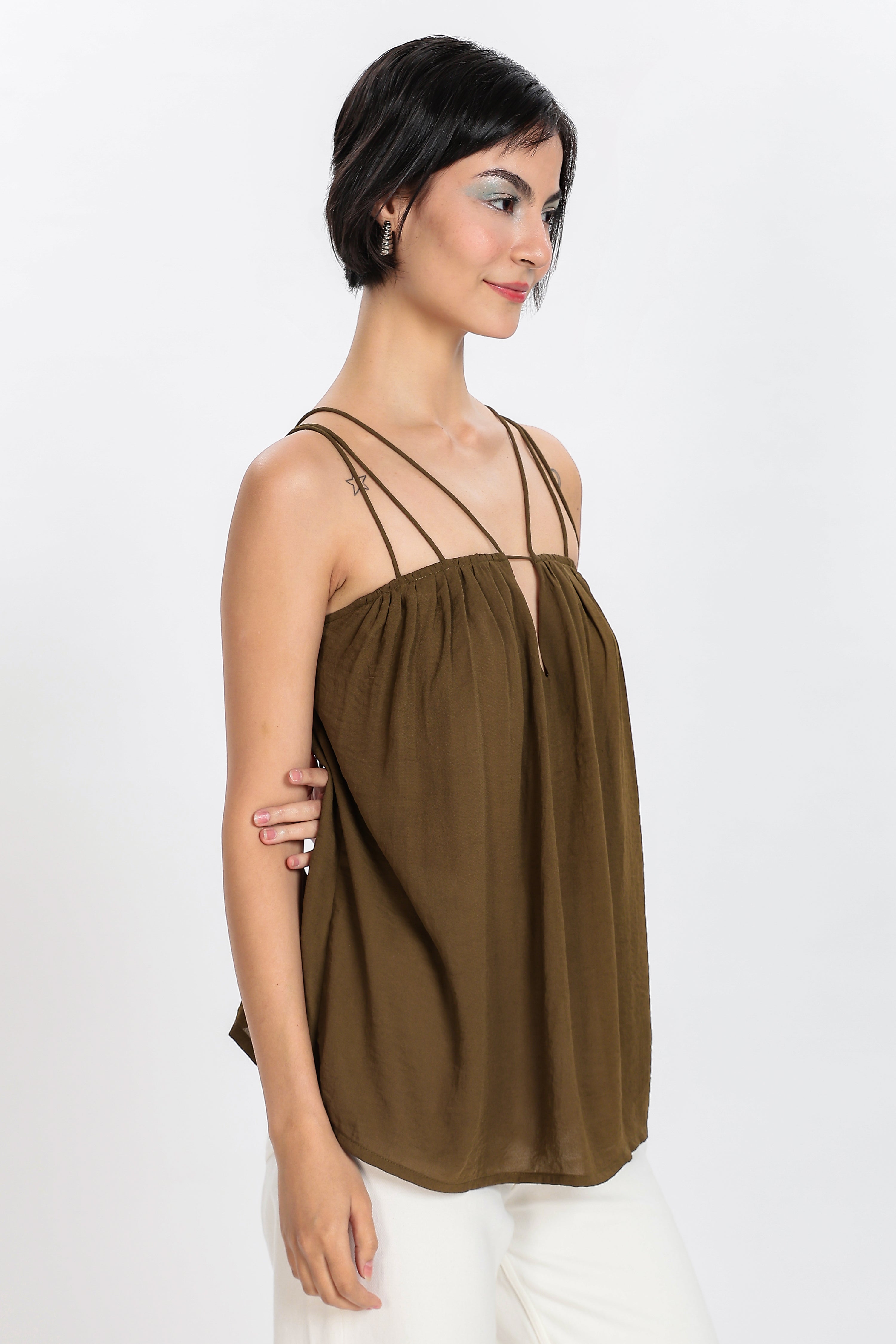 STRAPY TOP-BROWN