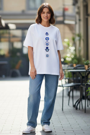 EVIL EYE GRAPHIC PRINTED OVERSIZED T-SHIRT