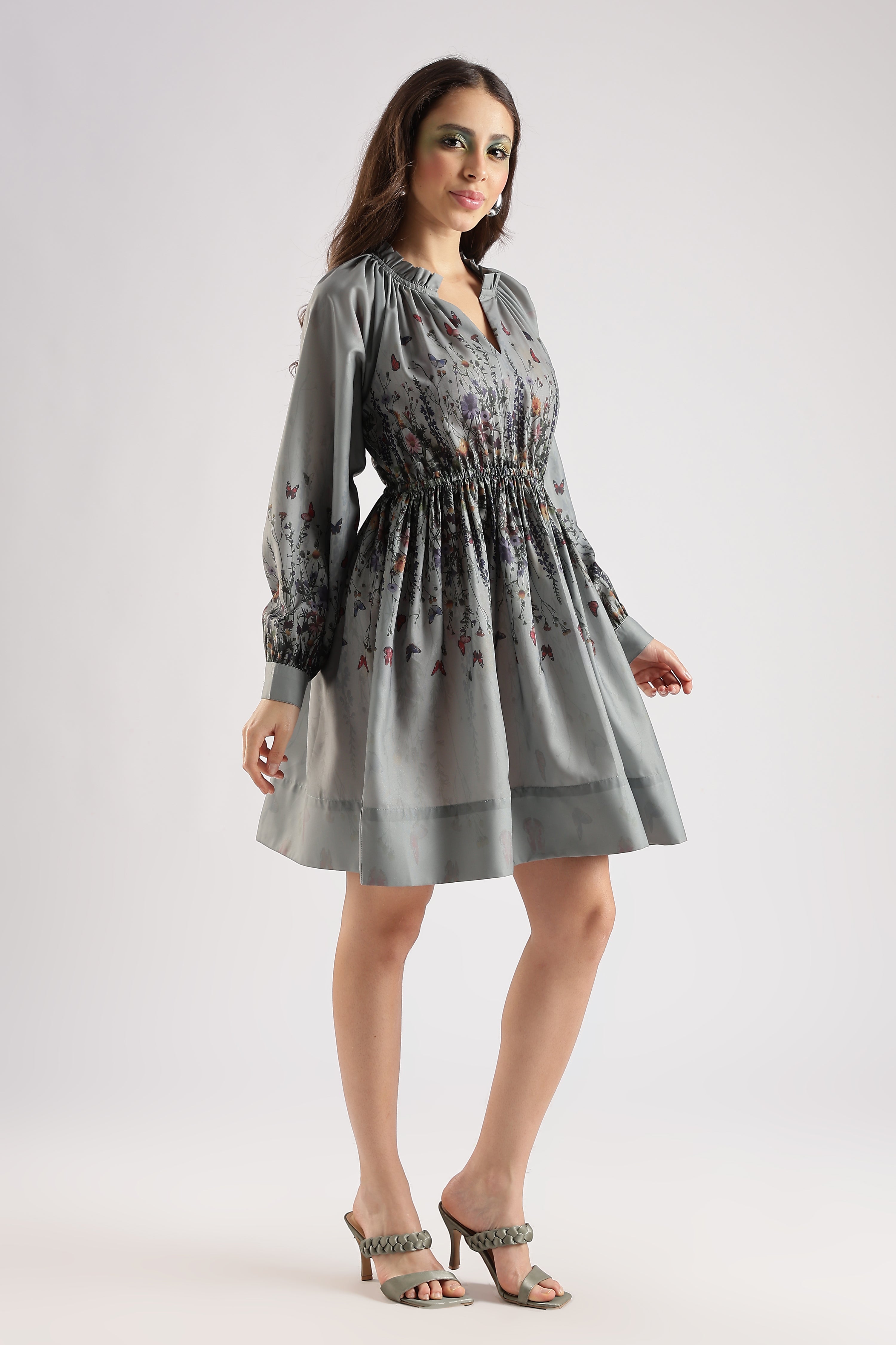 FLORAL MINI DRESS-GREEN