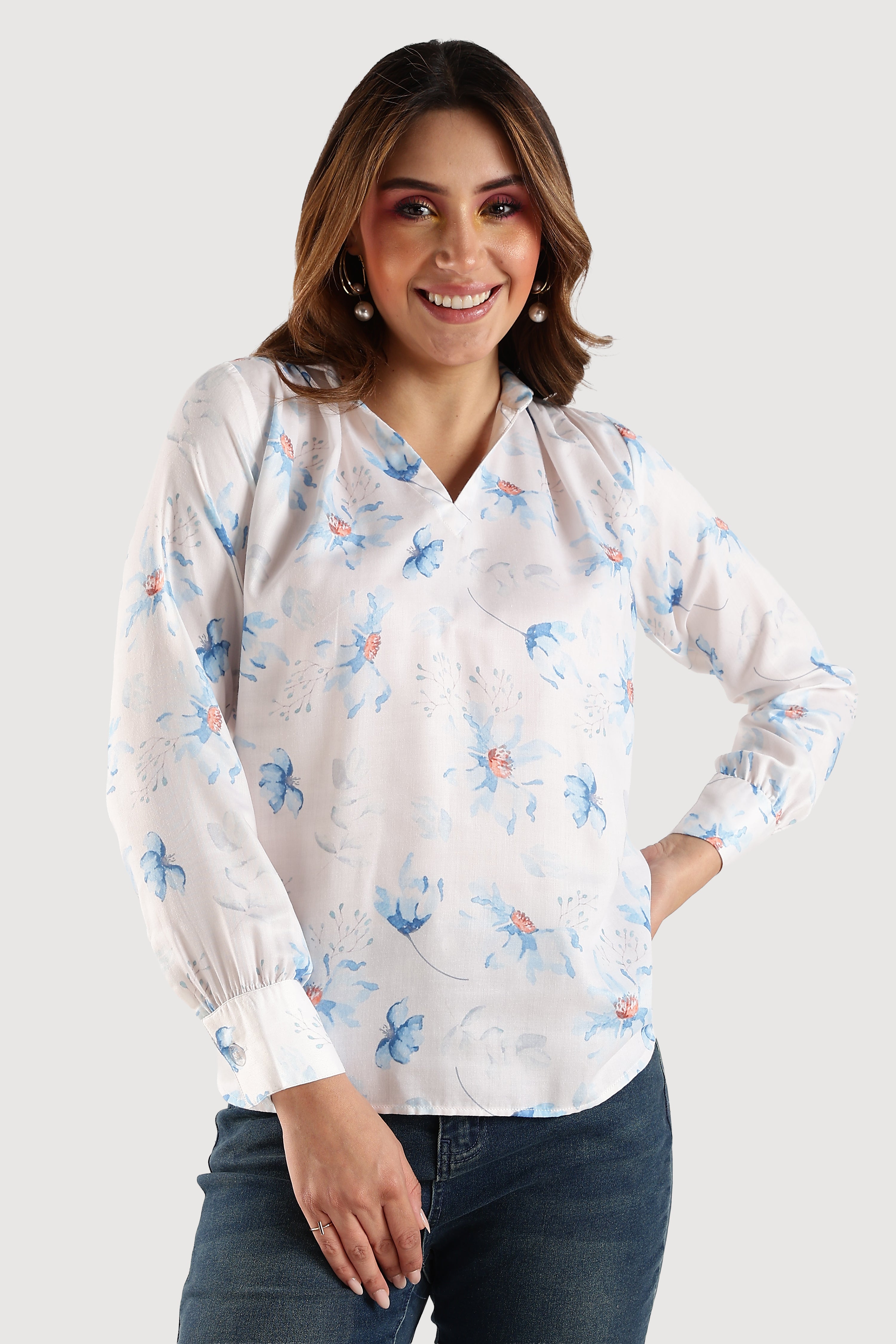 FLORAL TOP-BLUE