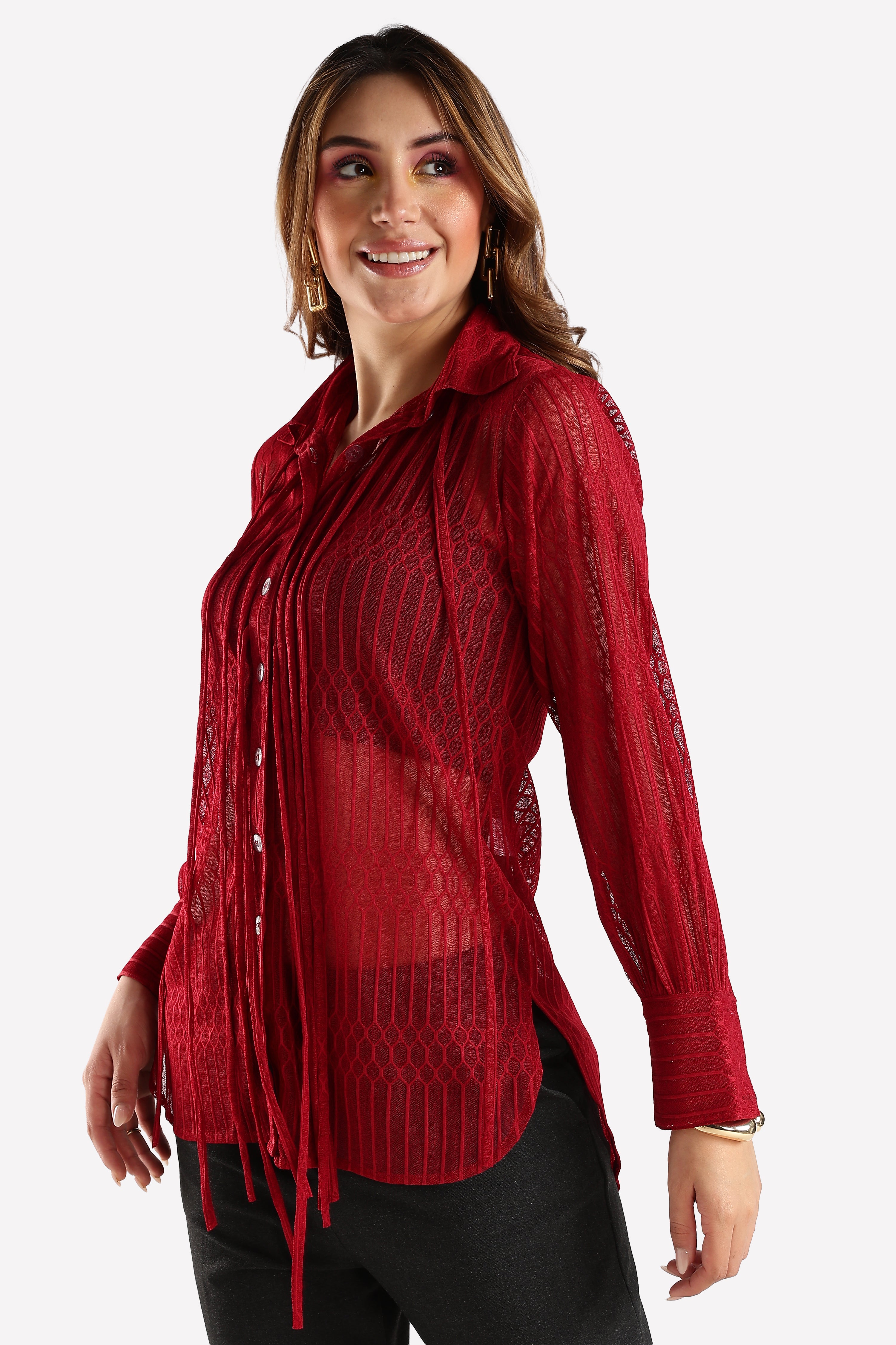 KNITTED SHIRT-MAROON