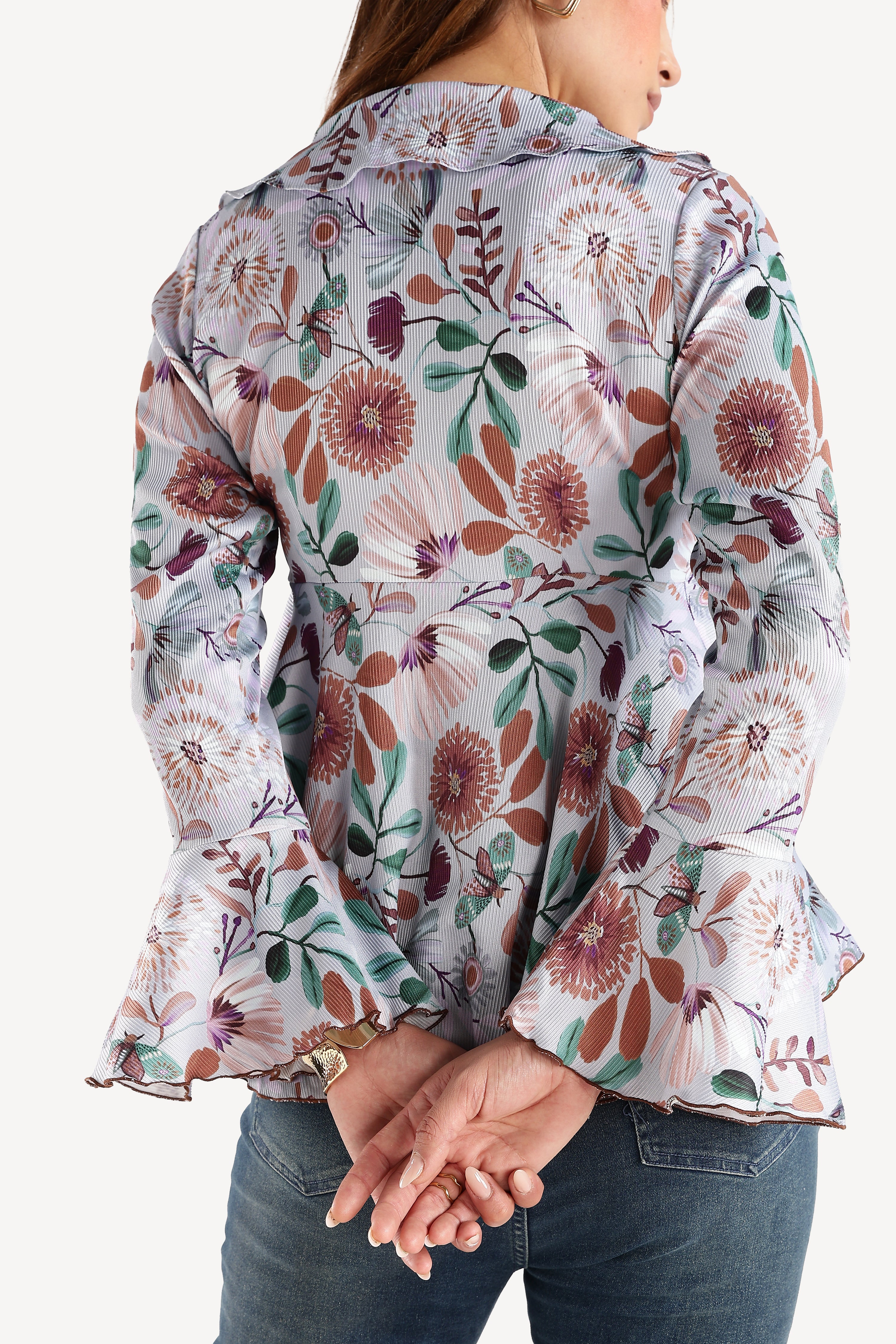 FLORAL TOP-GREY