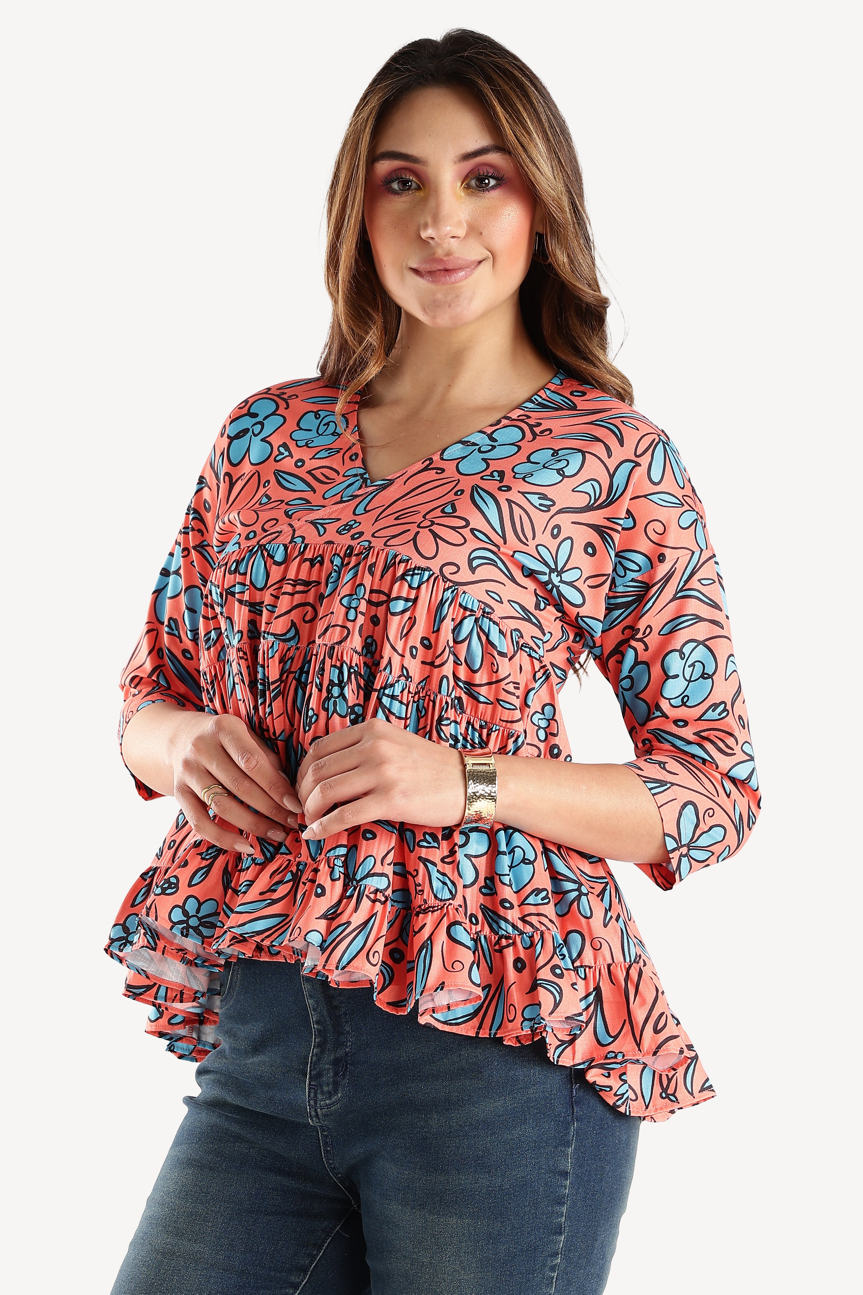 PRINTED TOP-ORANGE