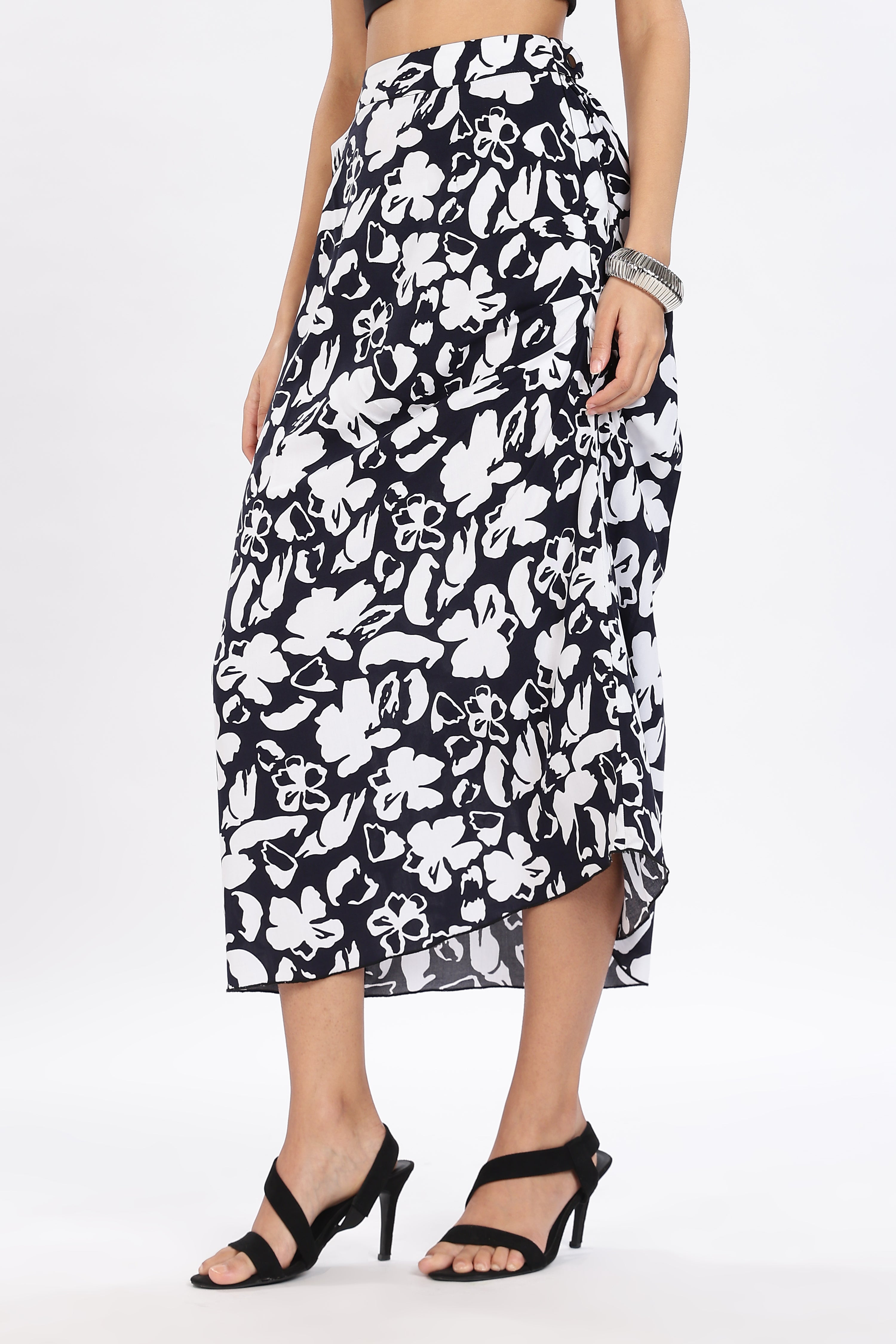 PRINTED  SKIRT-BLACK