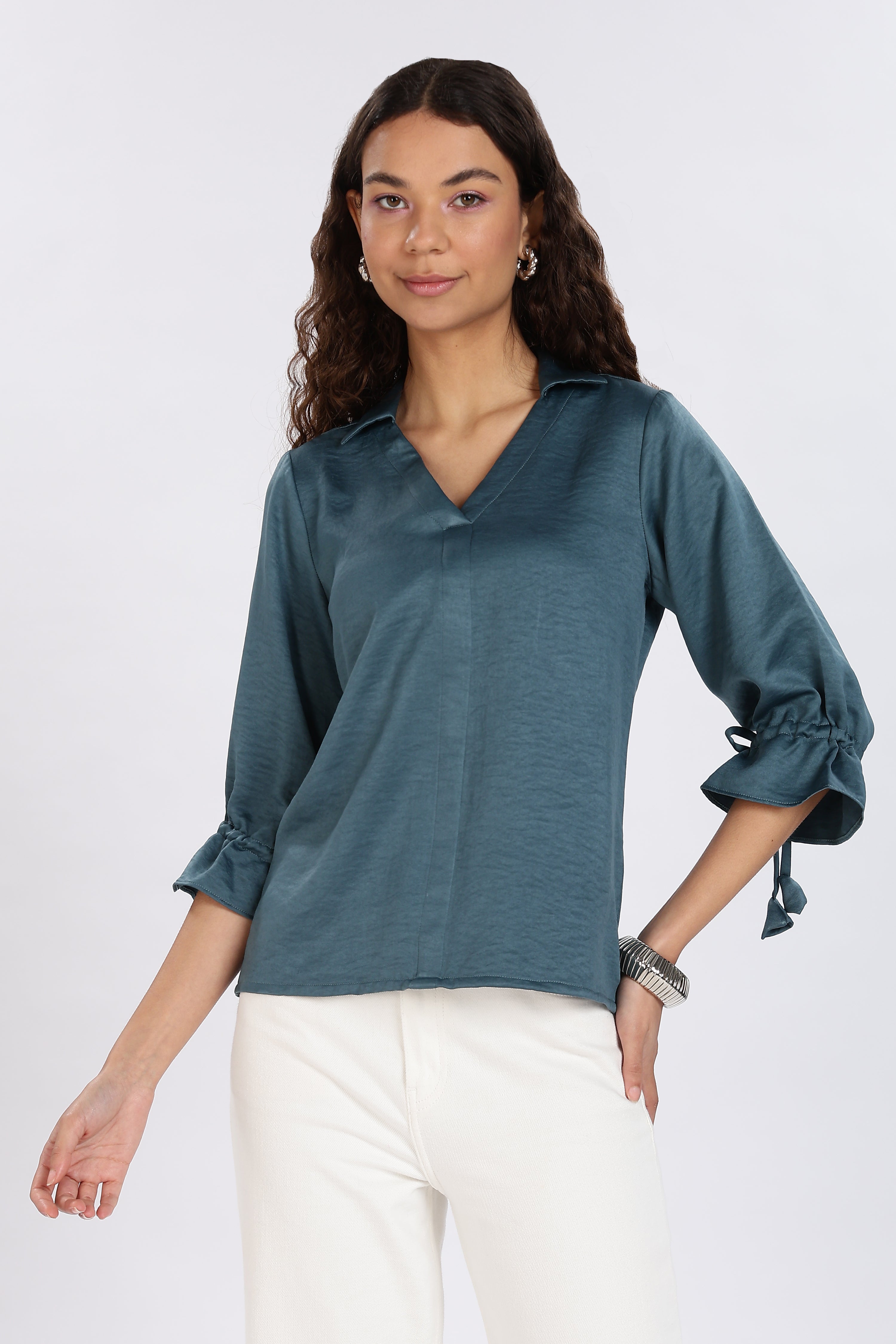 BLUE SATIN SHIRT