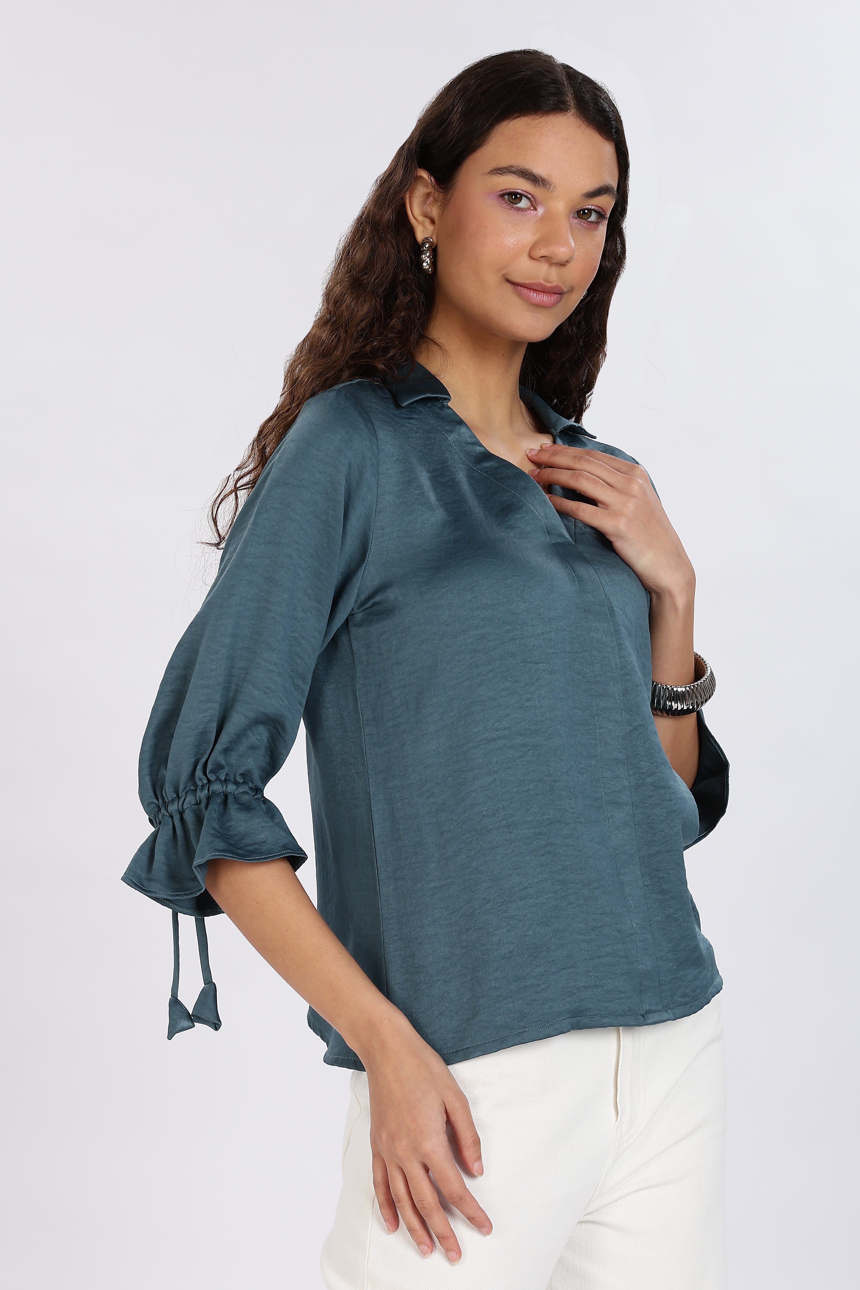 BLUE SATIN SHIRT