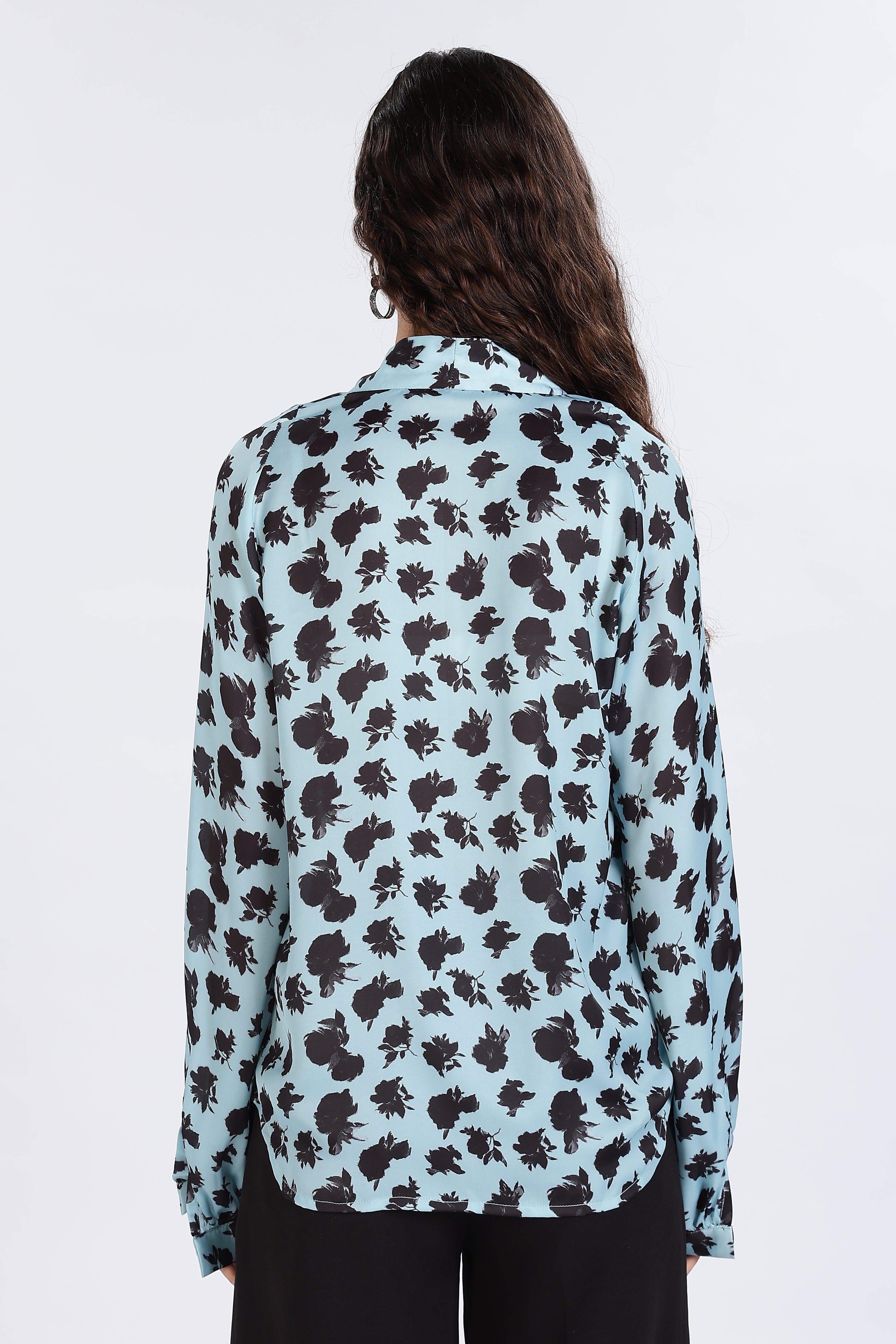 BLUE CASUAL SATIN SHIRT