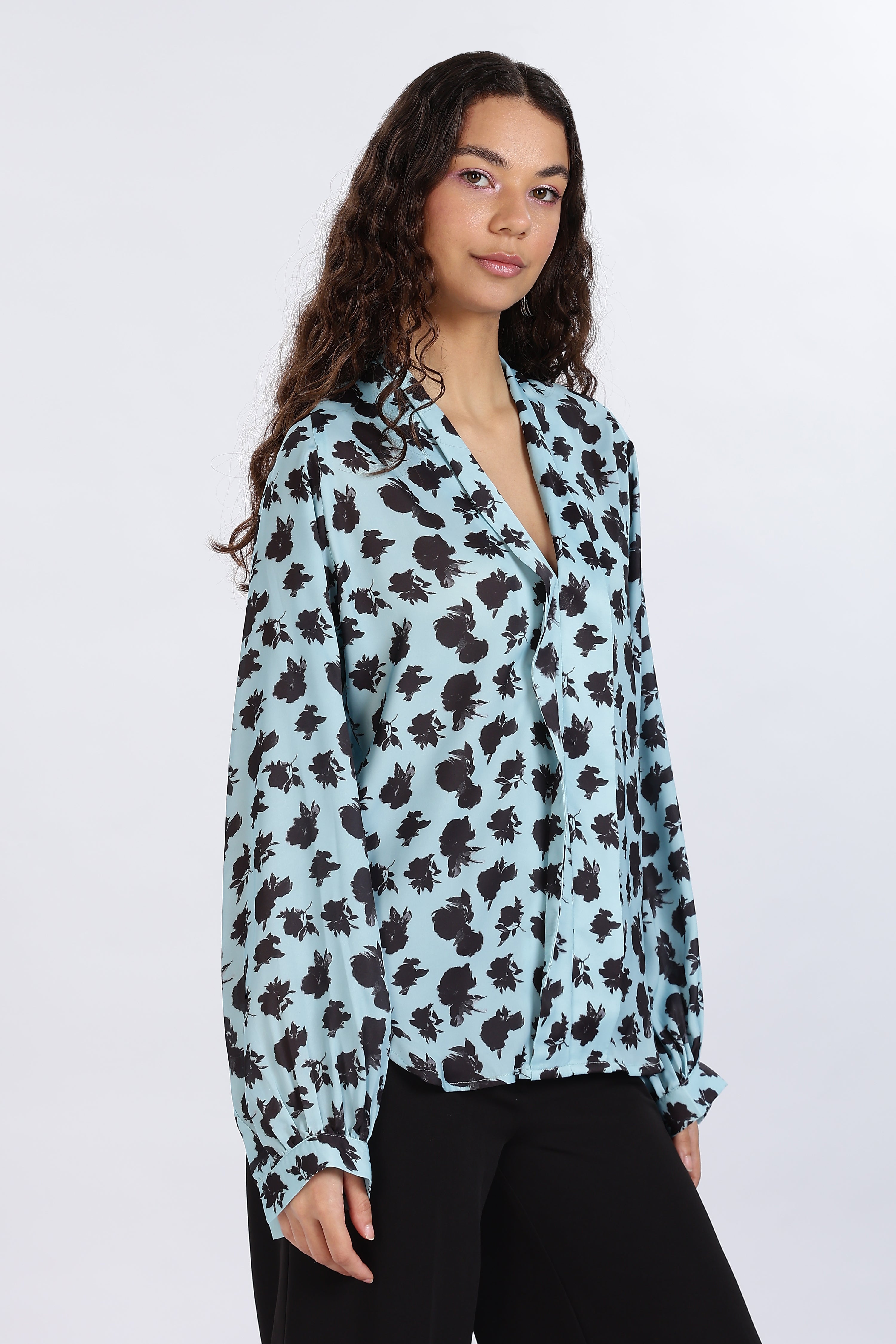 BLUE CASUAL SATIN SHIRT