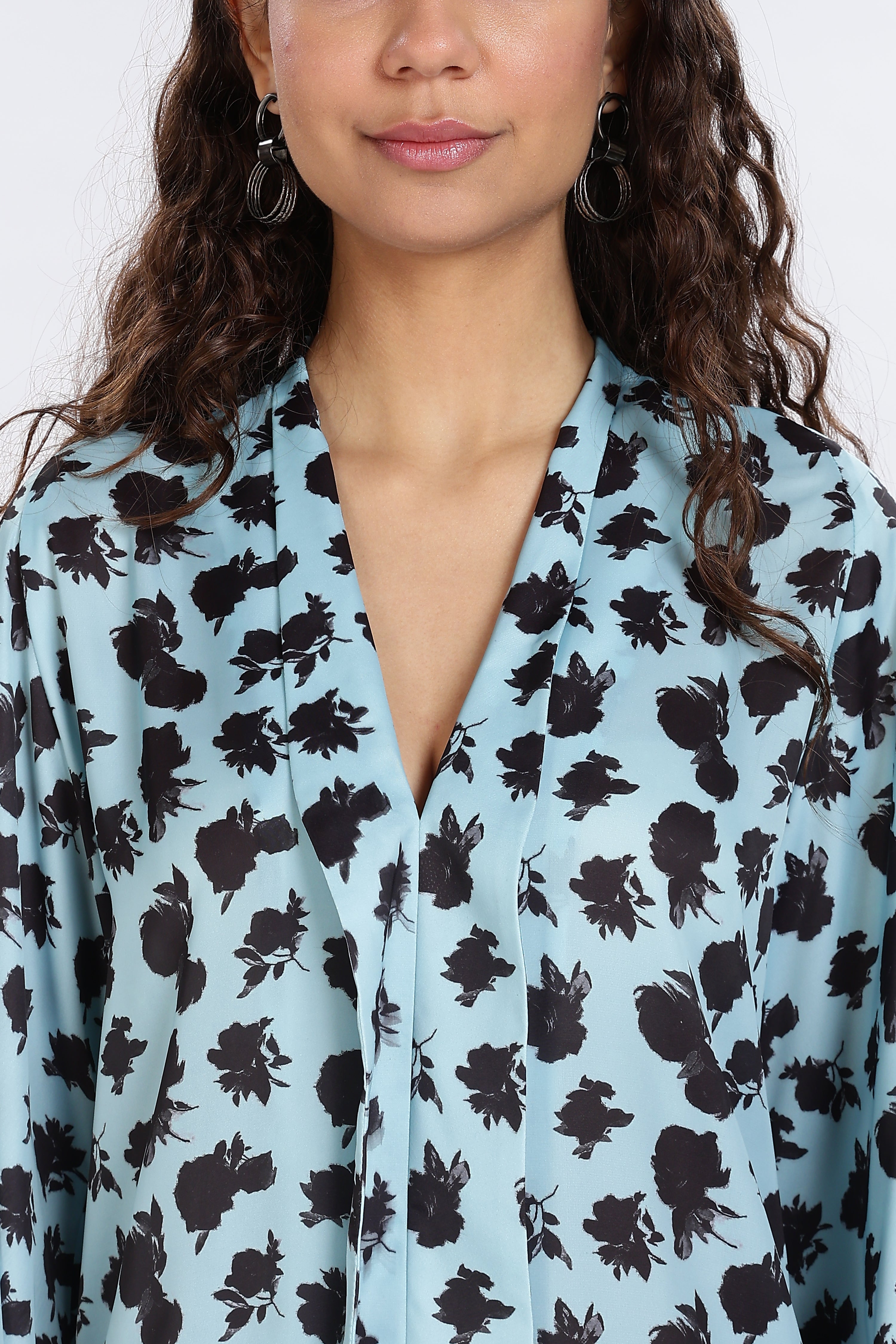 BLUE CASUAL SATIN SHIRT