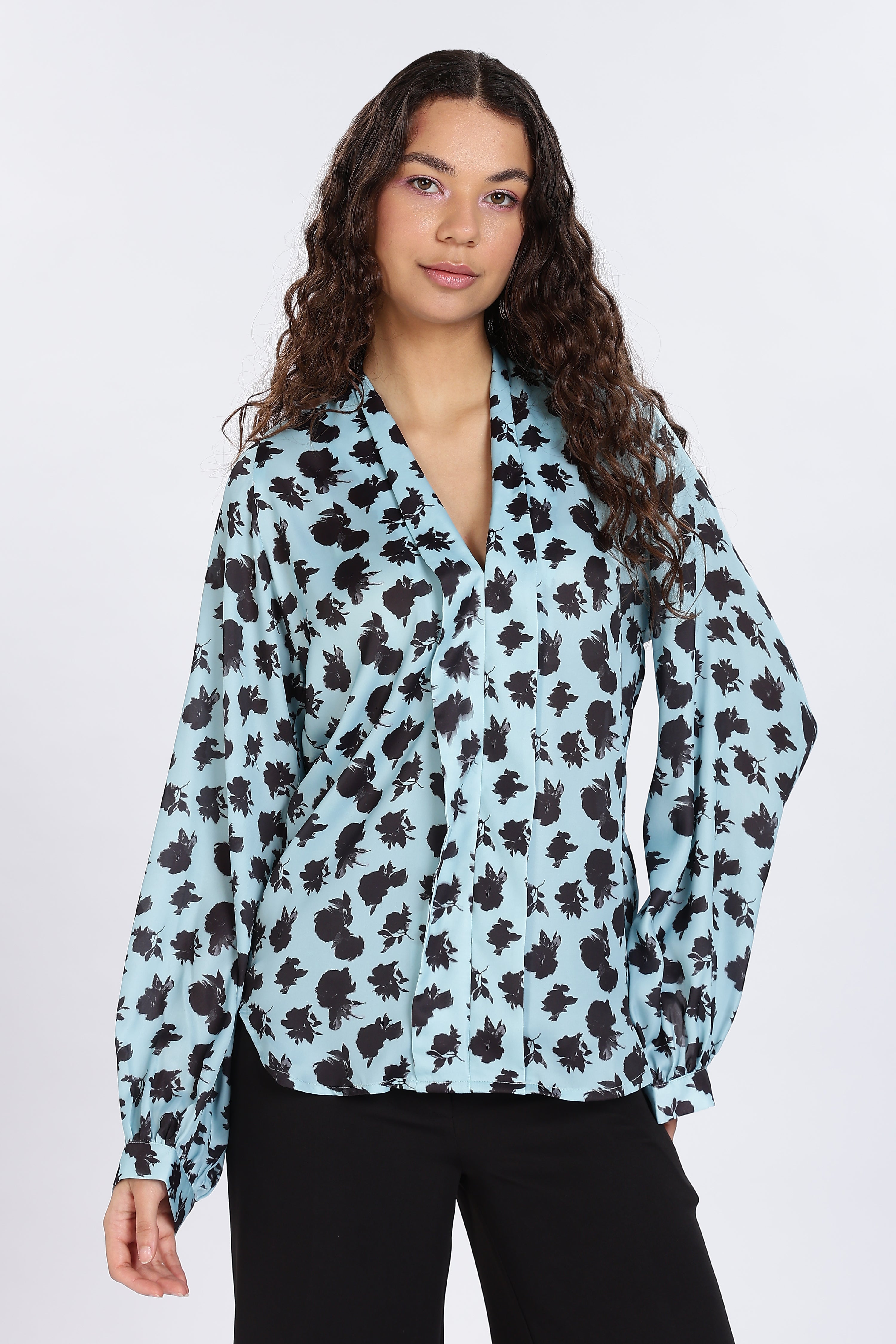 BLUE CASUAL SATIN SHIRT