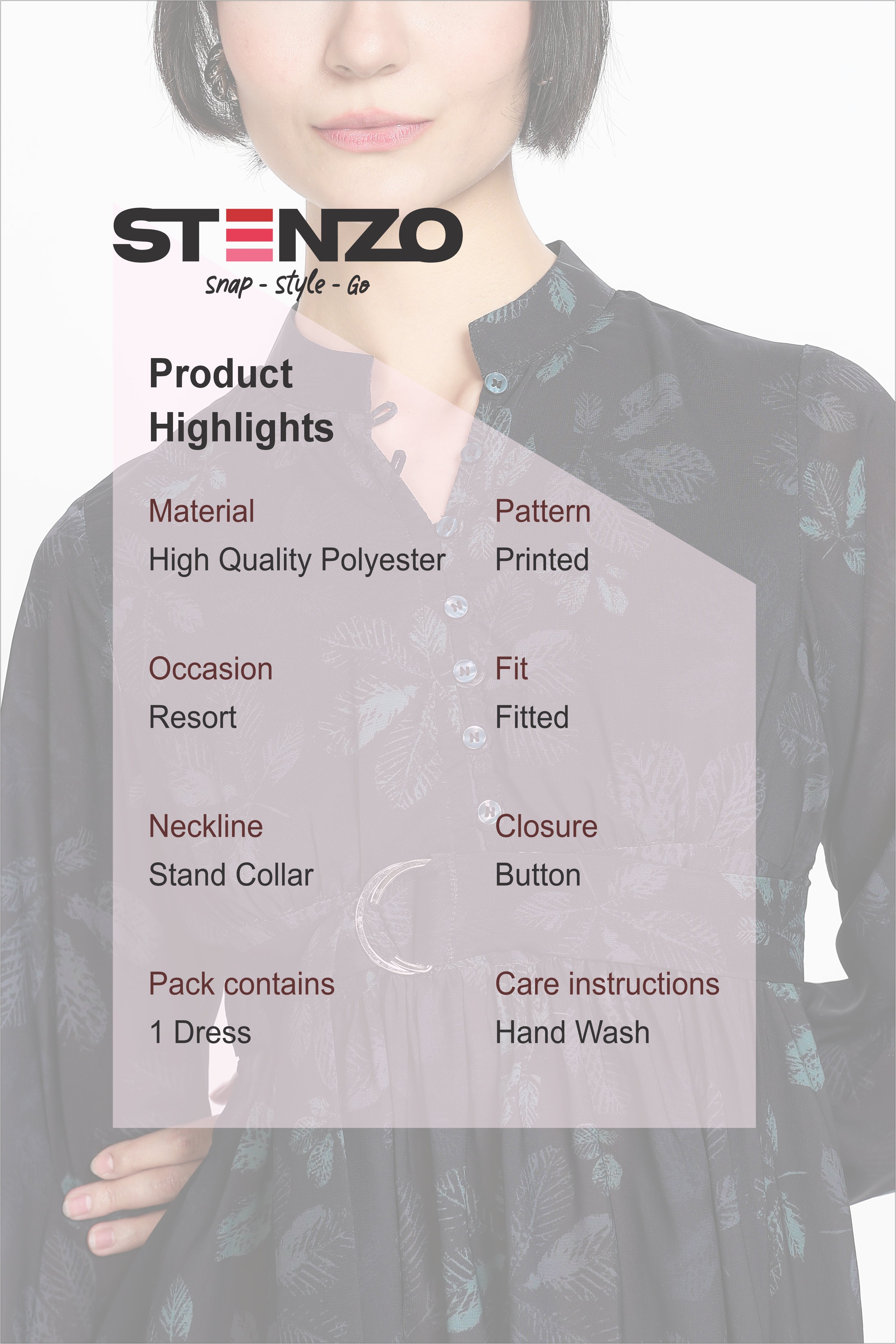 PRINTED MINI DRESS-BLACK