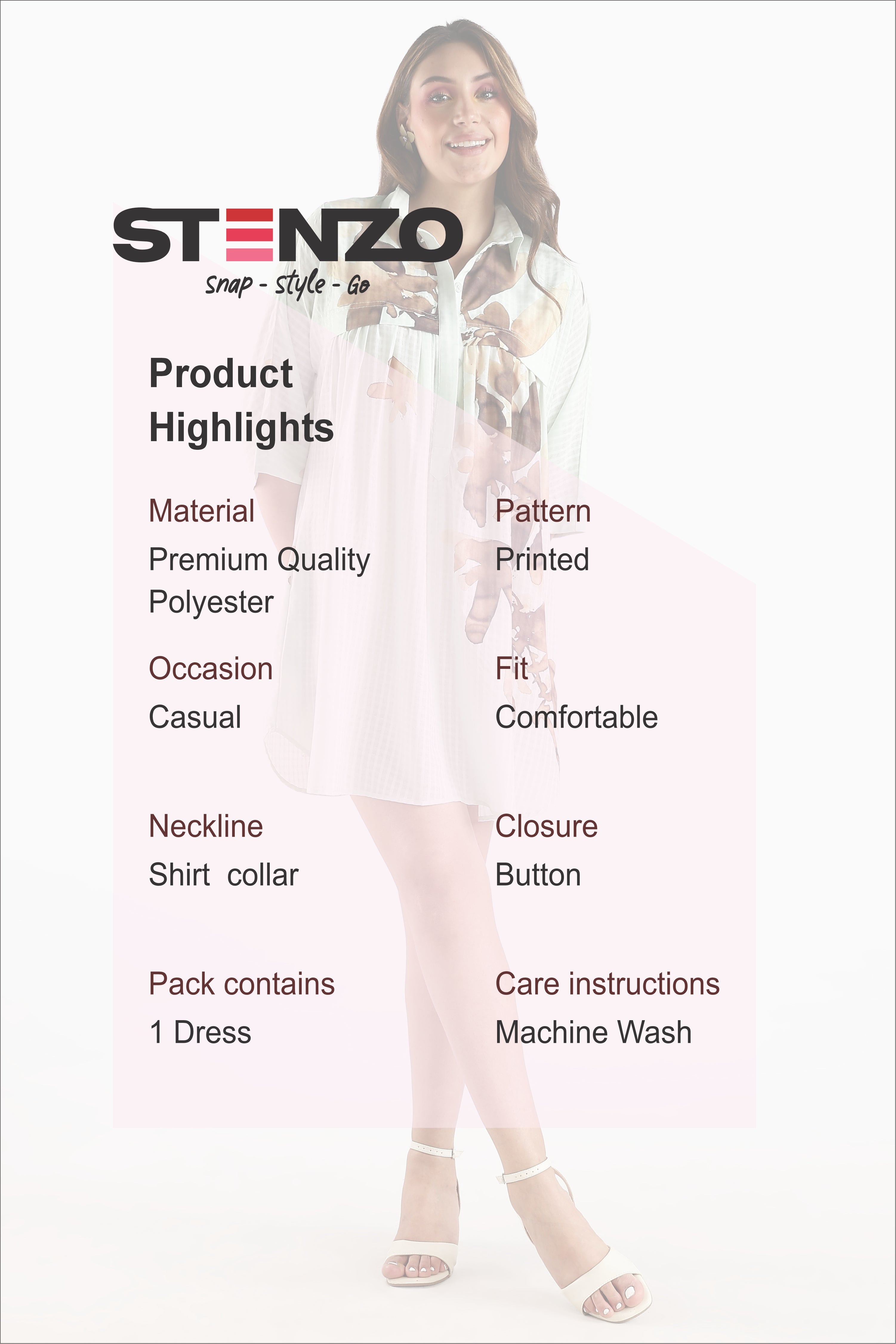 PRINTED SHIRT DRESS-BROWN