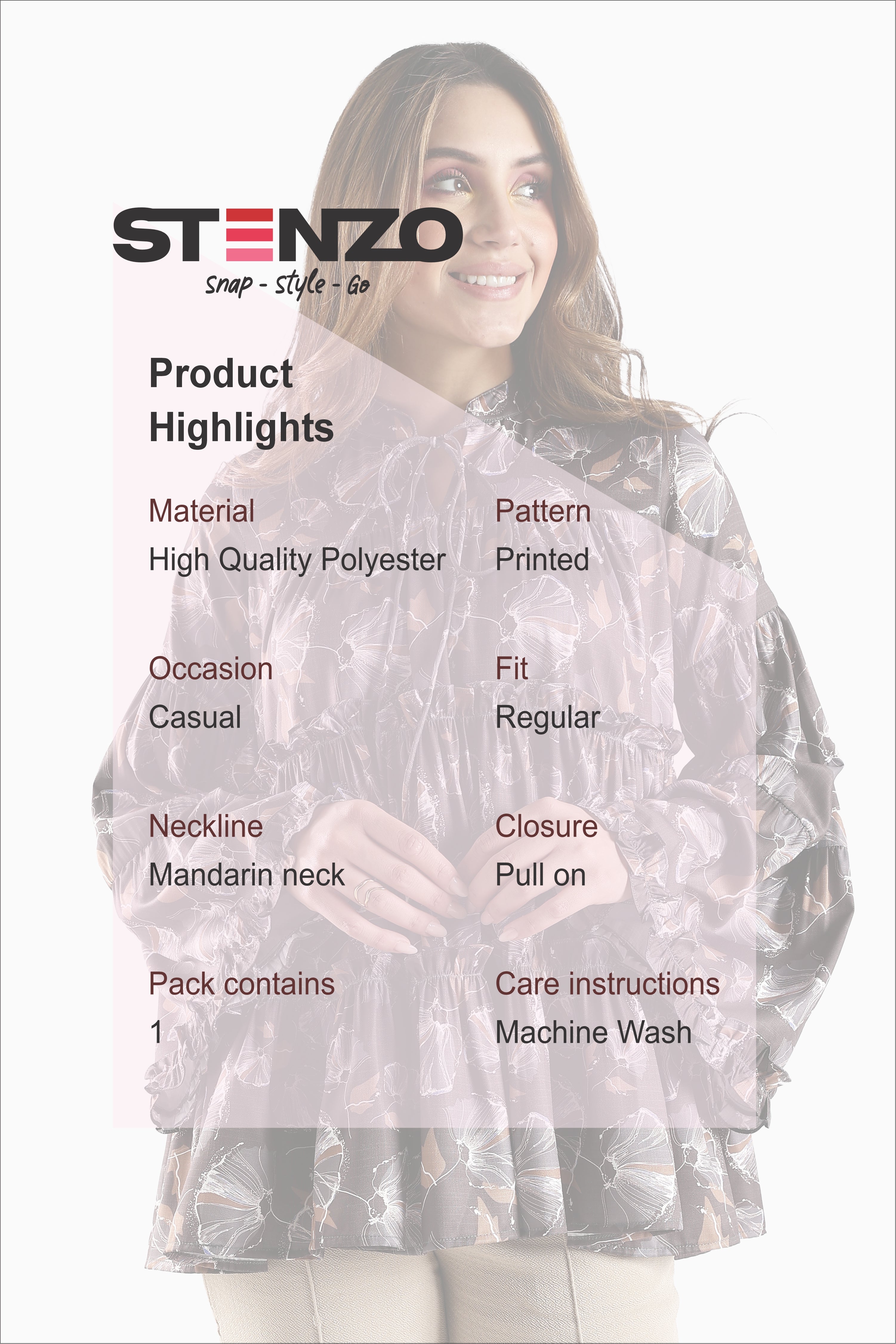 PRINTED TOP-DARK BROWN