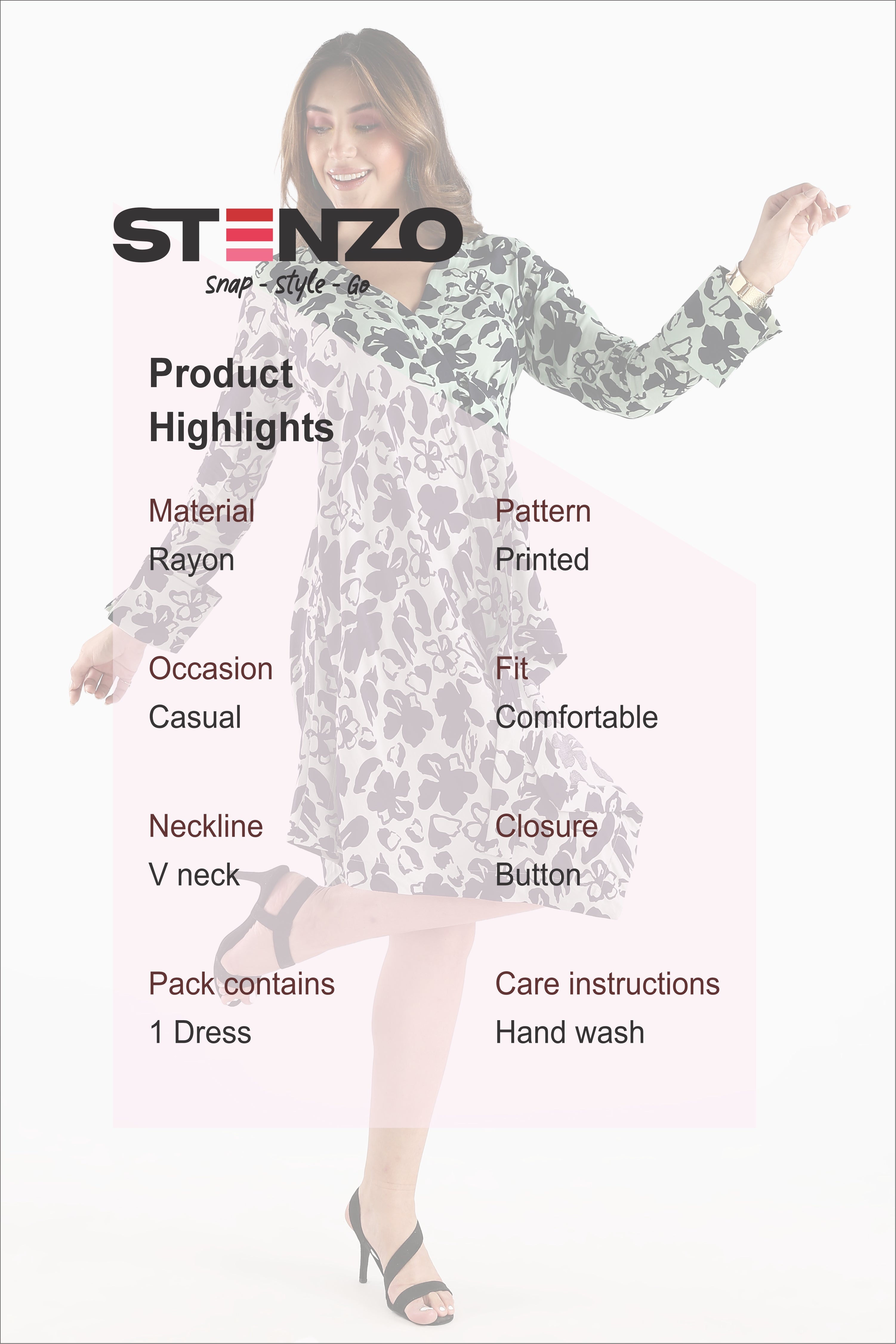 RAYON PRINTED DRESS-GREEN